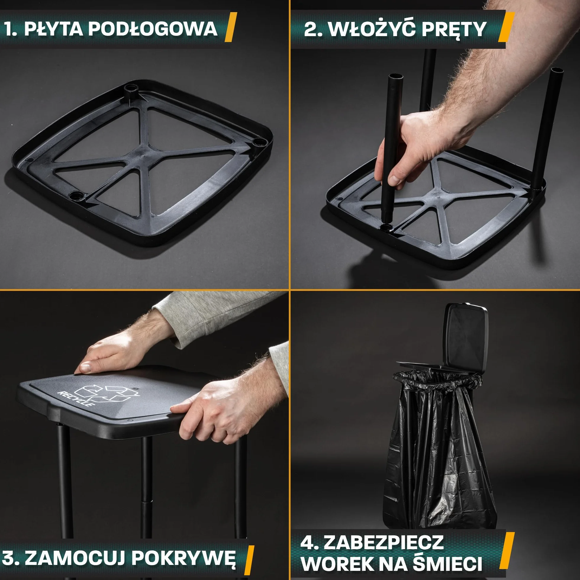 Hinrichs Stojak na Worki na Śmieci 120L - Uchwyt na Worki na Śmieci z regulacją Wysokości z Pokrywką do Worków na Śmieci 120L - Uchwyt na Worki na Śmieci z Pokrywą w Zestawie 2 Worki na Śmieci 120L