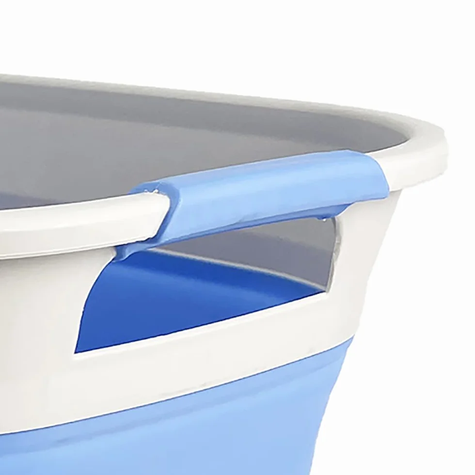 SAMMART Składany plastikowy kosz na pranie, 40 l, składany, rozkładany pojemnik/organizer, przenośny kosz na pranie, oszczędność miejsca, 1, szary/niebieski (Little Boy Blue)