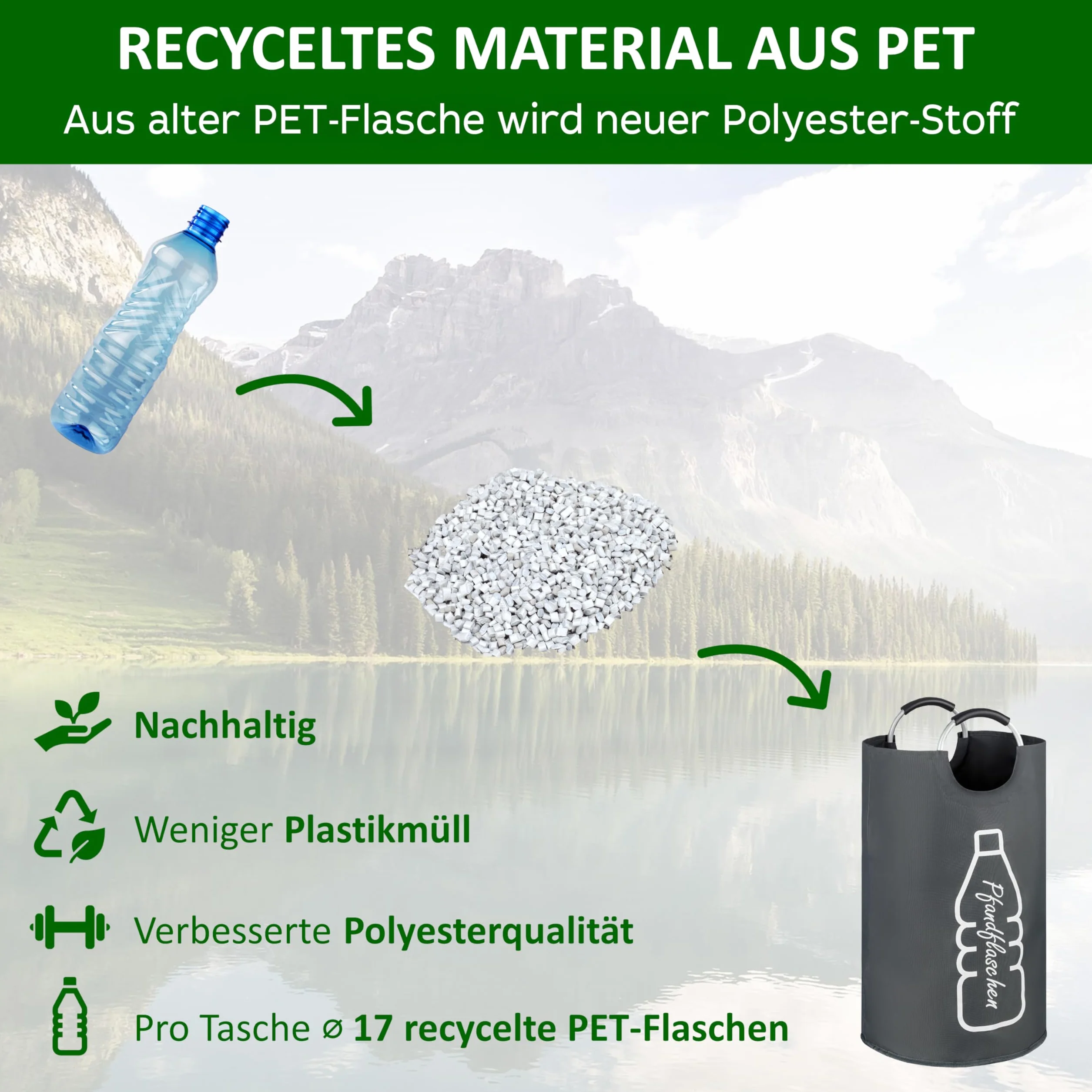 COTTARA Original Flaschensammler 69l aus recycelten PET-Flaschen grau