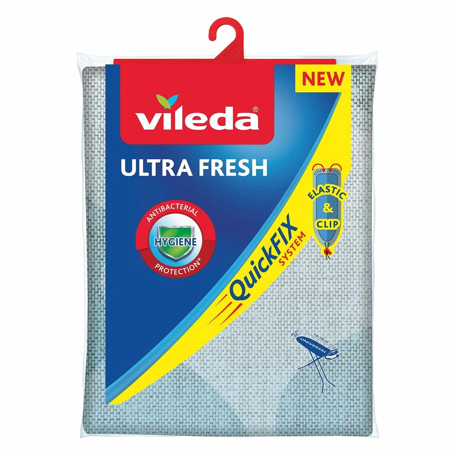 Vileda Ultra Fresh pokrowiec na deskę do prasowania, antybakteryjny pokrowiec przeciwko rozwojowi bakterii, do desek do prasowania 110-130 cm x 30-45 cm, kolor szaro-niebieski