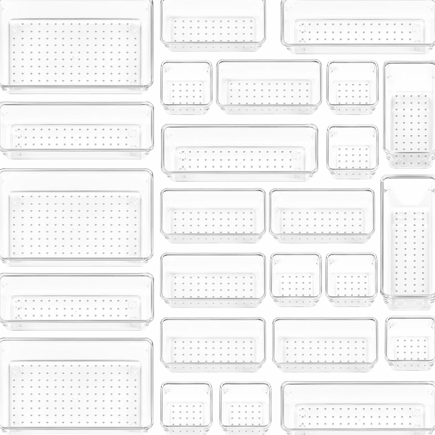 Vtopmart System porządkowania szuflad, organizer, 25 sztuk, 4 rozmiary, przezroczywy plastik, organizer na toaletkę, może być używany do makijażu, kuchni, łazienki, biura