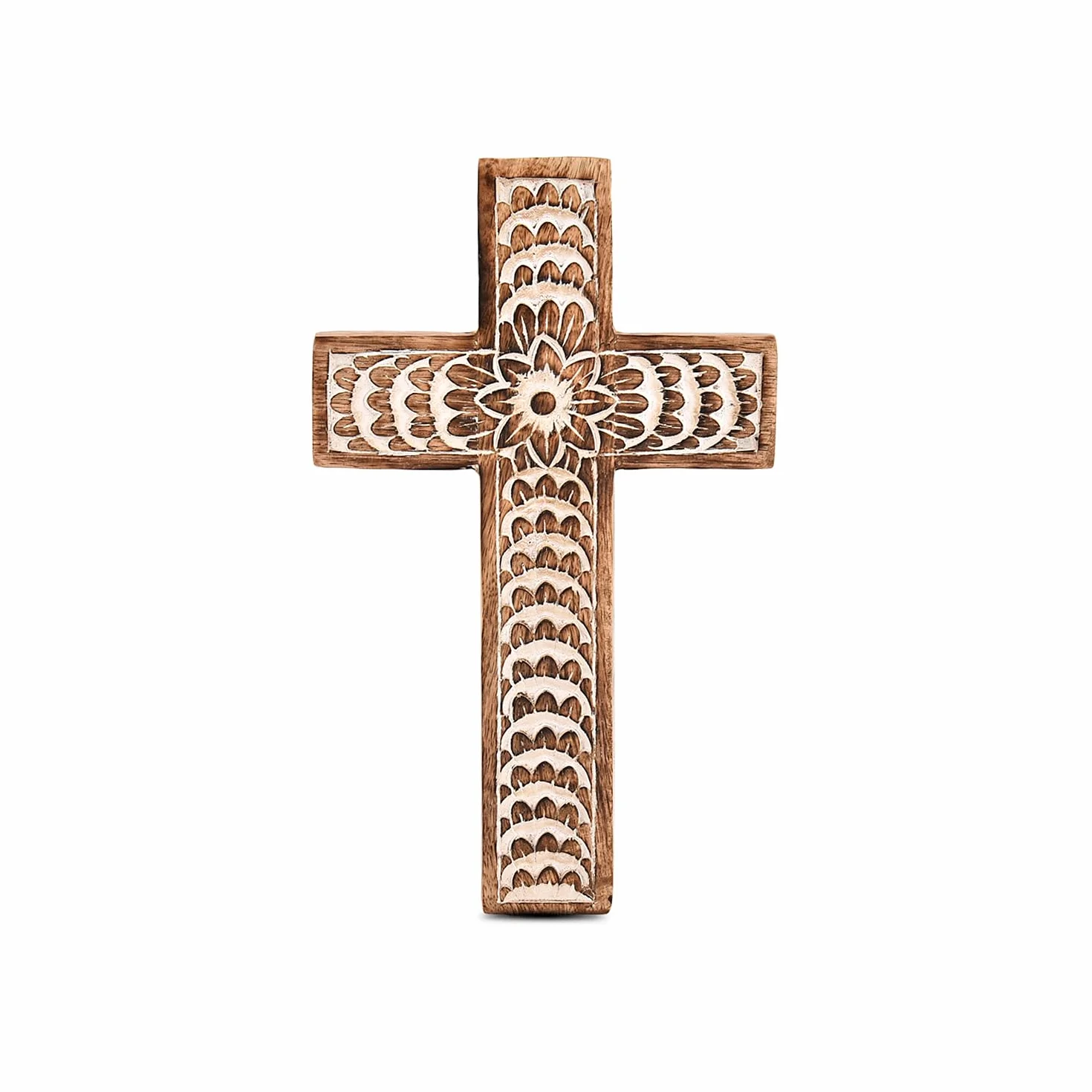 EDHAS Drewniany krzyż rzeźbiony kwiatowy wzór dekoracja domu 25,4 cm x 15,24 cm x 1,27 cm