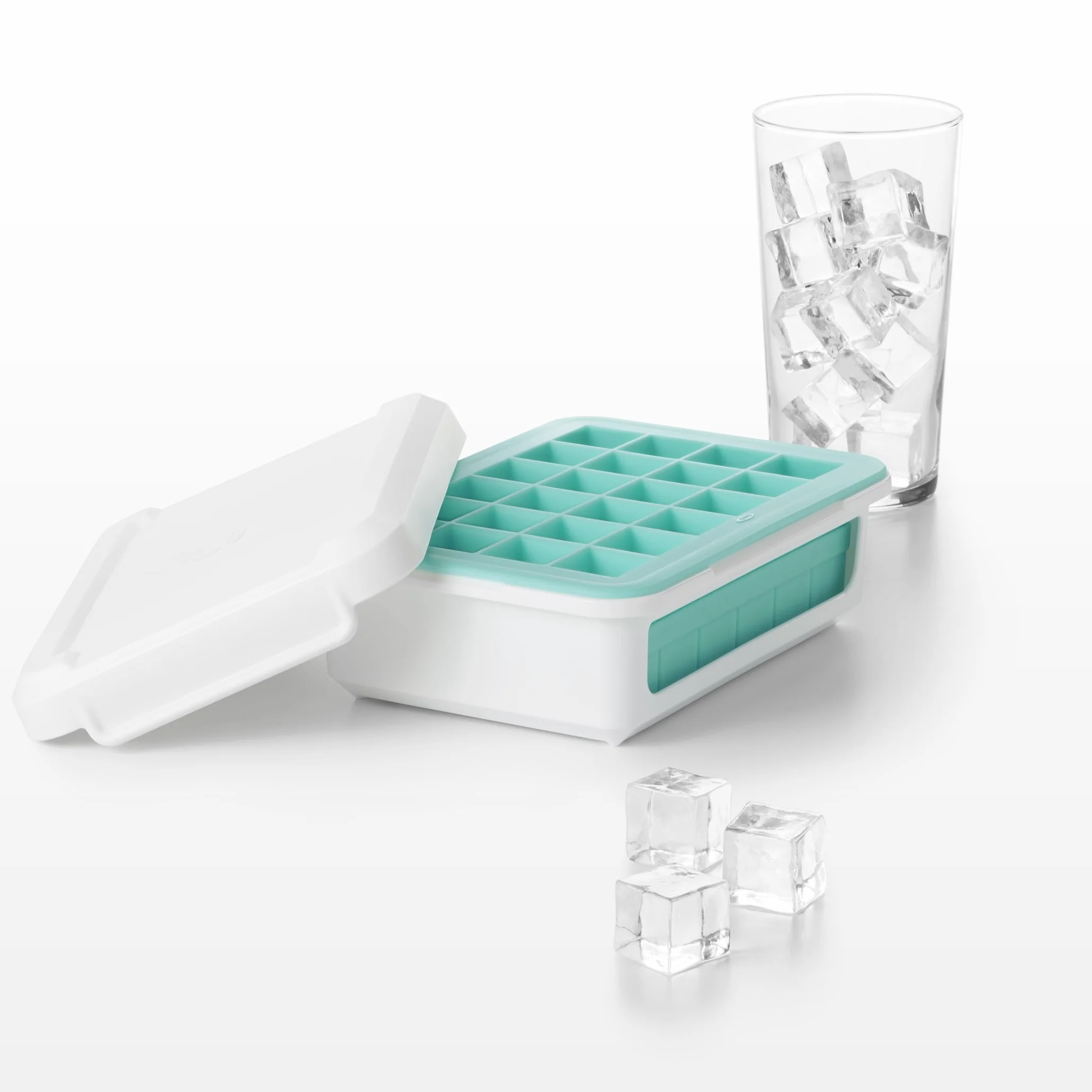OXO Good Grips forma do kostek lodu z pokrywką na małe kostki lodu – silikon – biały/jasnoniebieski