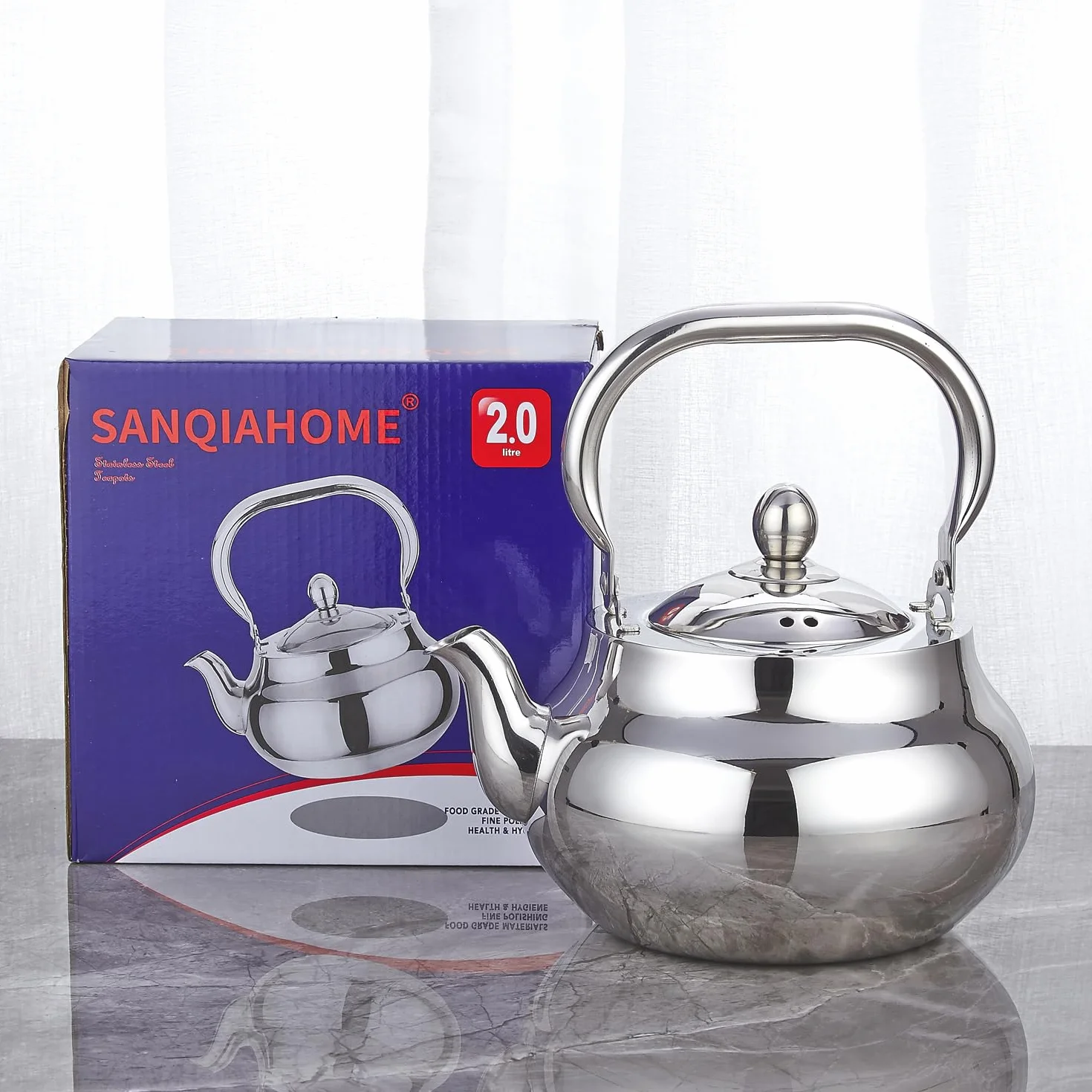 SANQIAHOME Czajniczek ze stali nierdzewnej z wyjmowanym zaparzaczem 71 uncji (2000 ml) Zagęszczony lustrzany polerowany ekspres do herbaty z płytą kuchenną do ziół i naparów