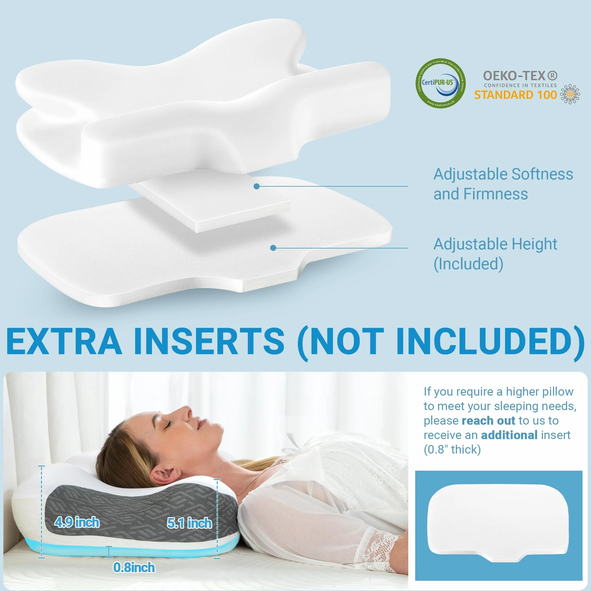Elviros Poduszka CPAP Memory Foam, ergonomiczna, regulowana wysokość i twardość, dla użytkowników CPAP, kompatybilna z różnymi maskami, dla osób śpiących na boku, plecach i brzuchu