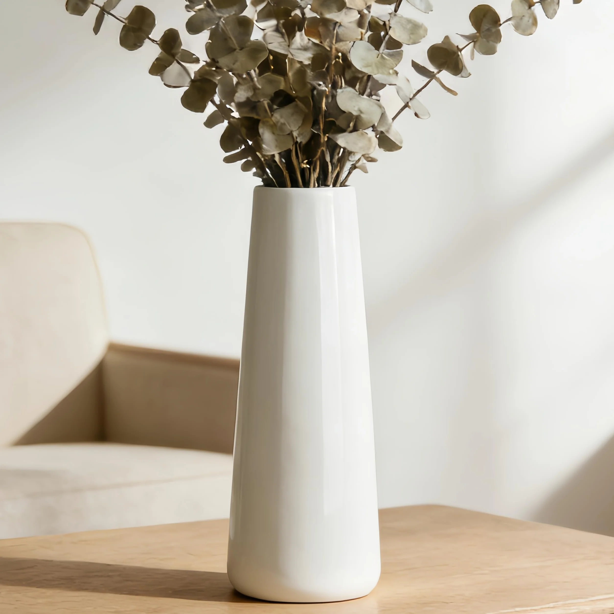Biały wazon ceramiczny, wysoki wazon na kwiaty, 30 cm wysokości, nowoczesne, duże, teksturowane wazony podłogowe do dekoracji domu, regału, domu wiejskiego, salonu, na środkowe punkty stołu