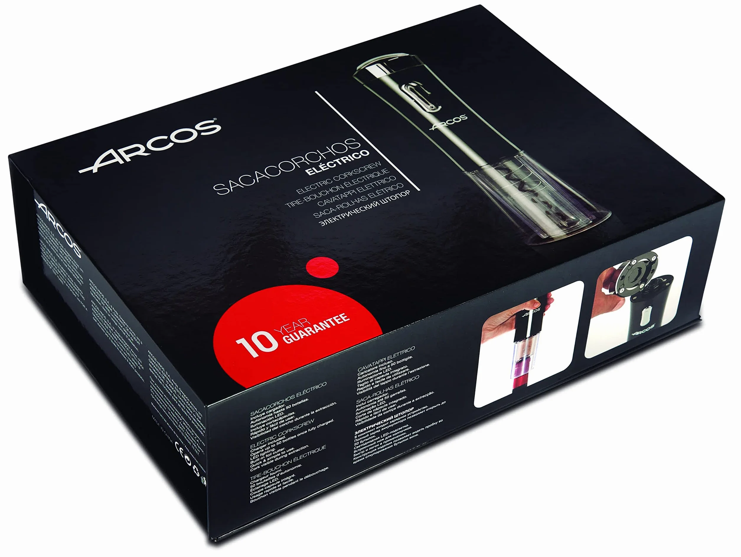 Arcos Akcesoria – elektryczny korkociąg elektryczny otwieracz do butelek – materiał ABS – kolor czarny