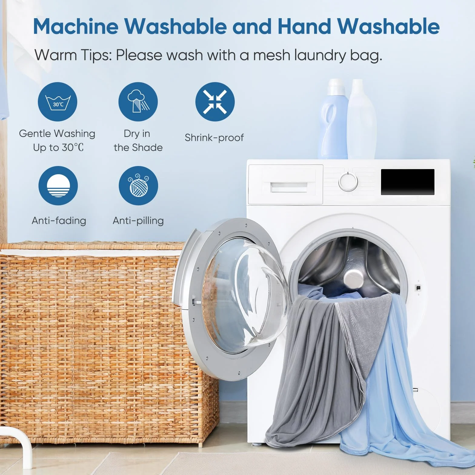 Marchpower Koc chłodzący,bambusowy,rozmiar queen-size,Arc-Chill Q-MAX>0,34, chłodzące włókno, lekki, letni, luksusowy, pochłania ciepło, na nocne poty, oddychający i miękki, na cały sezon, niebieski