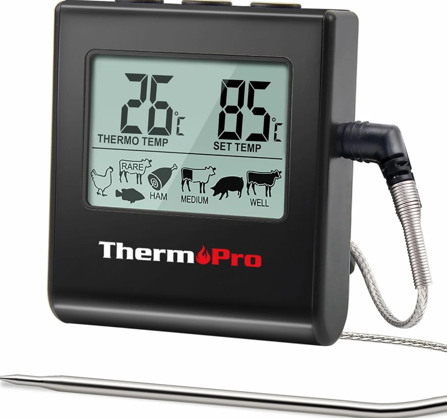 ThermoPro TP16B Cyfrowy termometr do mięsa, termometr kuchenny z długą sondą temperatury żywności ze stali nierdzewnej do płynów, piekarnika, oparów, grilla (BBQ), cukierków, oleju, głębokiego