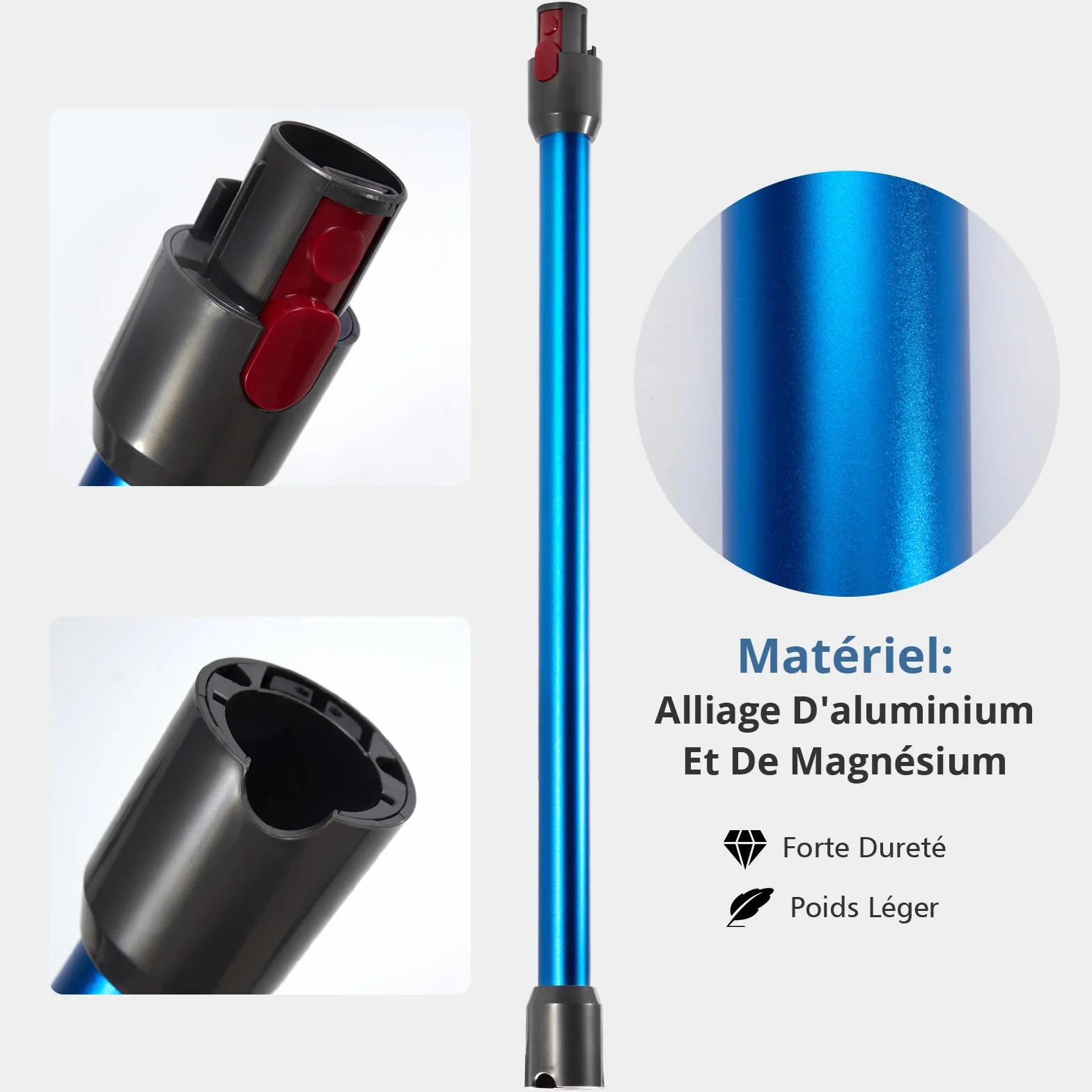 Rura teleskopowa do Dyson - rura przedłużająca kompatybilna z Dyson V7, V8, V10, V11, V15, długość 73 cm, szybkie zwalnianie, sztywne przedłużenie drążka z dwiema małymi szczotkami 2 w 1, niebieska