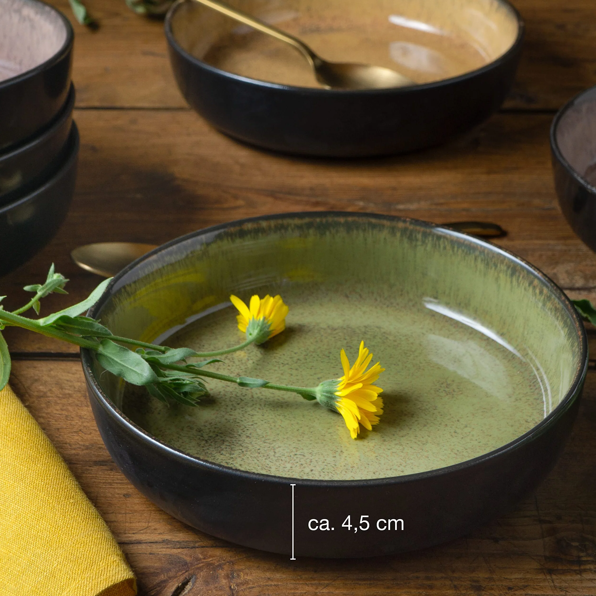 Moritz & Moritz zestaw 6 talerzy żółto-zielono-różowych do zupy - talerze do zupy dla 6 osób - porcelana nadająca się do mycia w zmywarce i użycia w kuchence mikrofalowej