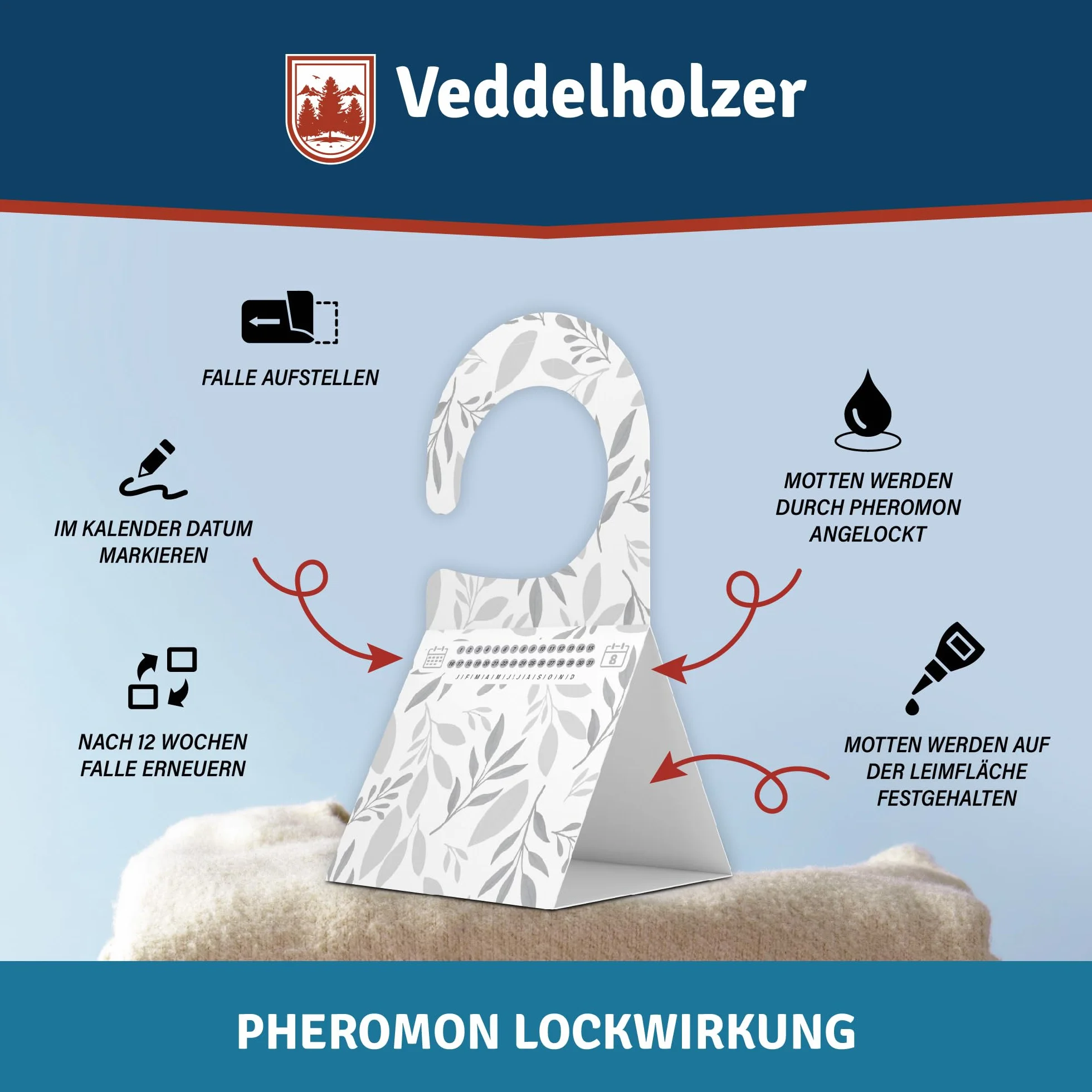 Veddelholzer 8 x pułapka na mole odzieżowe, pułapka na mole odzieżowe, trójkątna pułapka z haczykami i powierzchnią klejącą, bezzapachowa i nietoksyczna, skuteczna ochrona tekstyliów i ubrań