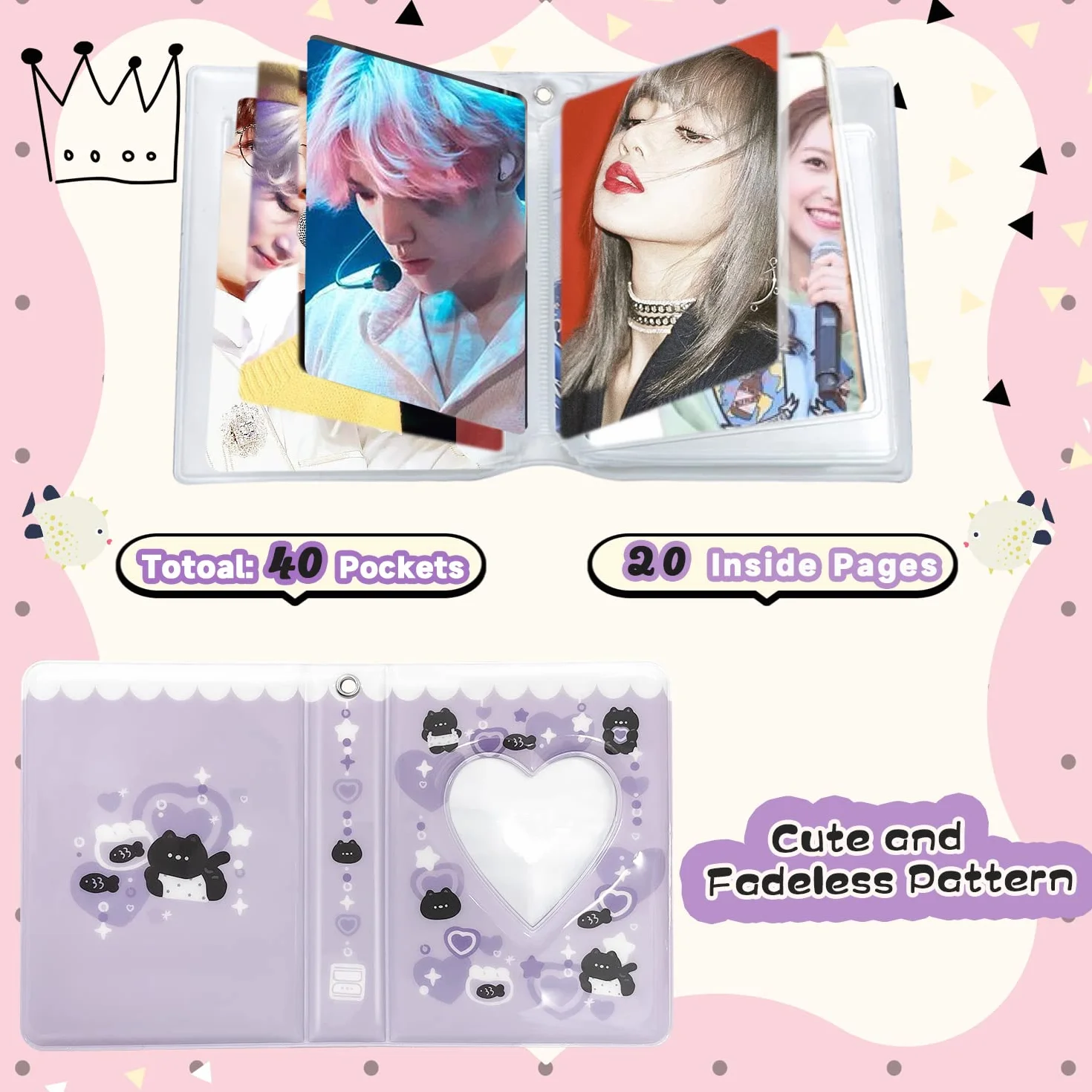 Segregator na fotokartki, 7 cm, kpop, na fotokartkę, uroczy mini album fotograficzny, przenośny segregator Kpop, album na karty fotograficzne, z uroczym wisiorkiem, do kolekcji kart