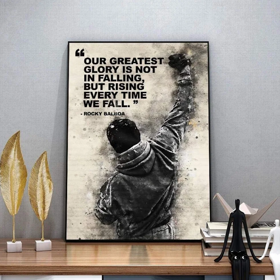 WTYBGDAN Czarno-białe Rocky Balboa pudełka na płótnie, druk plakatów i wydruków, plakat motywacyjny, sztuka ścienna do dekoracji sypialni | 50 x 70 cm / bez ramy