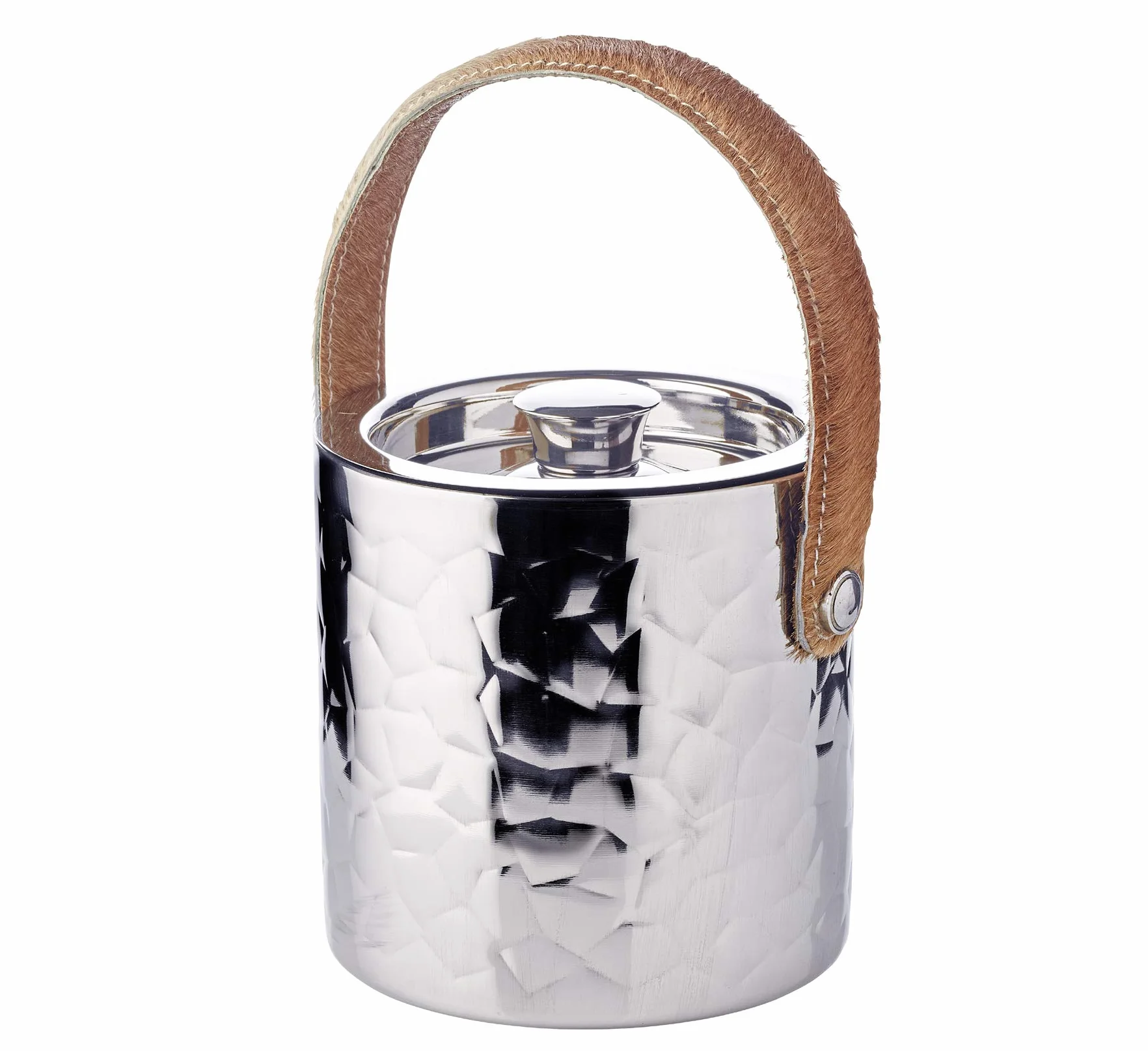 EDZARD Capri, pojemnik na kostki lodu z pokrywką, wysokość 17 cm, stal nierdzewna polerowana na wysoki połysk z dekoracyjnym efektem młotka (do kostek lodu w zestawie ze szczypcami do lodu i sitkiem
