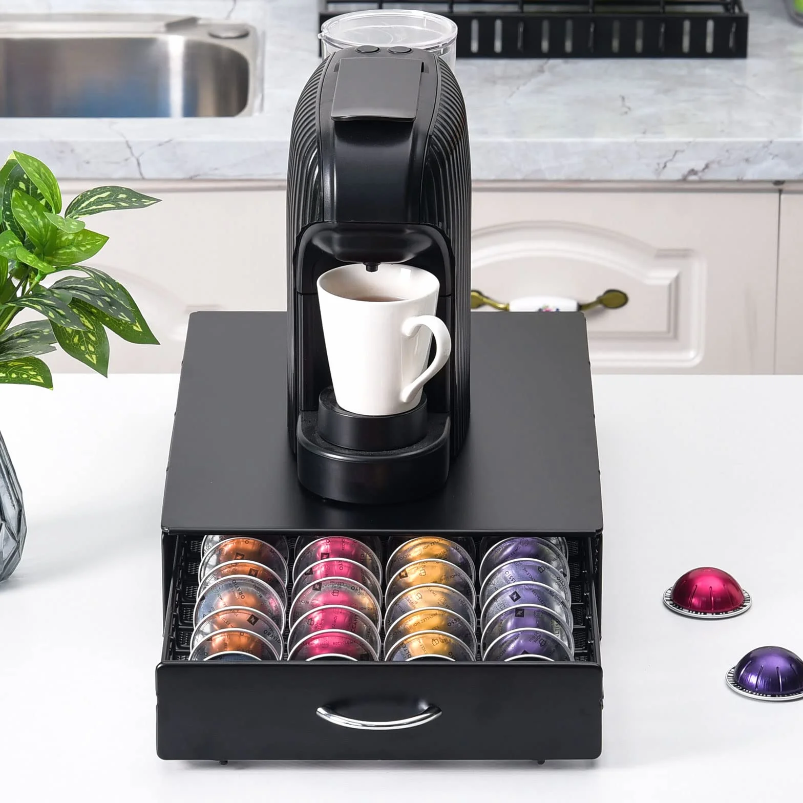 Uchwyt na kapsułki dla 40 PC Nespresso Vertuo kapsułek, Szuflada do przechowywania kapsułek kawy Vertuoline,Czarny.