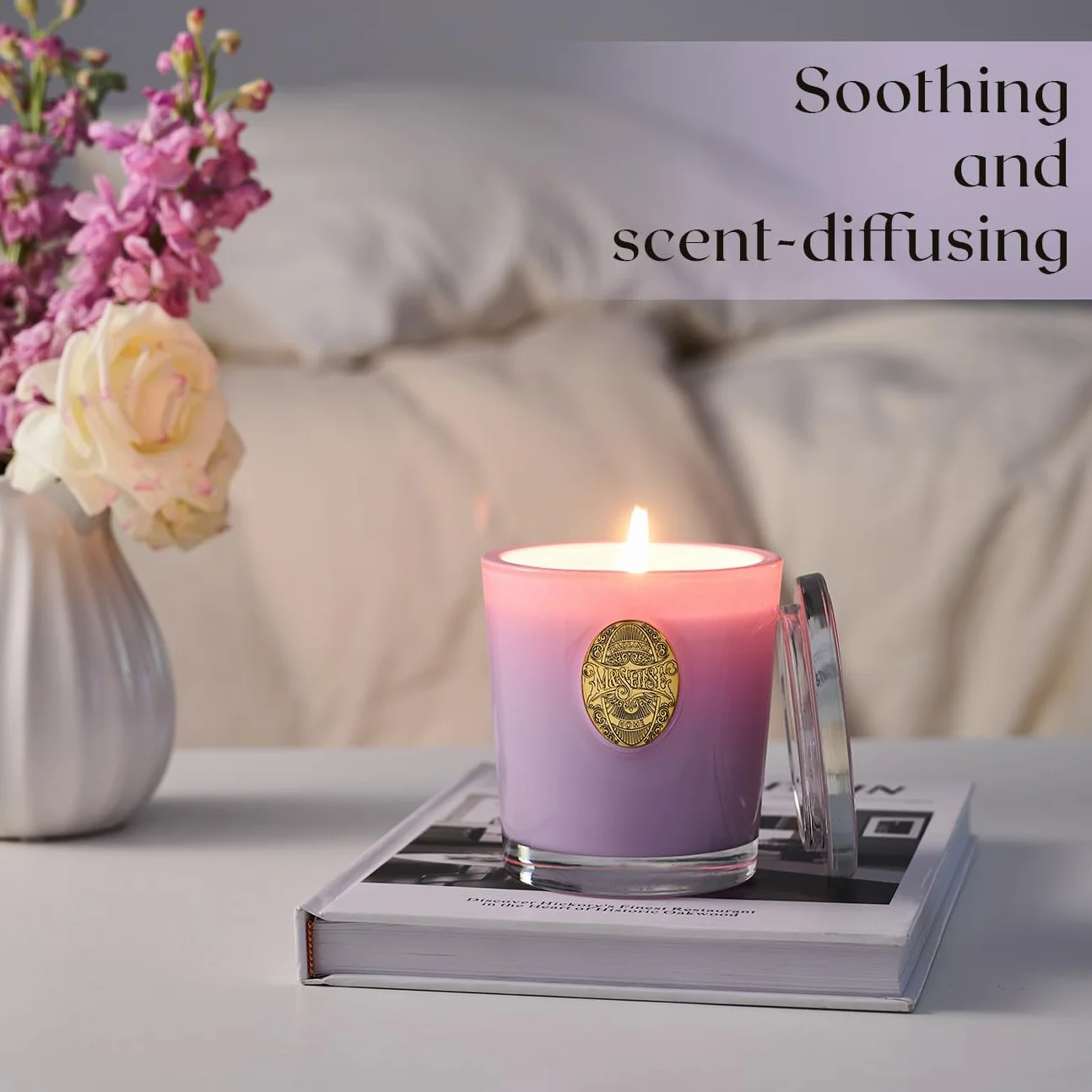 M&SENSE 10.2 oz Soy Wax Candle Lilac Blossom Scented 55 Hour Burn Aromatherapy Gift