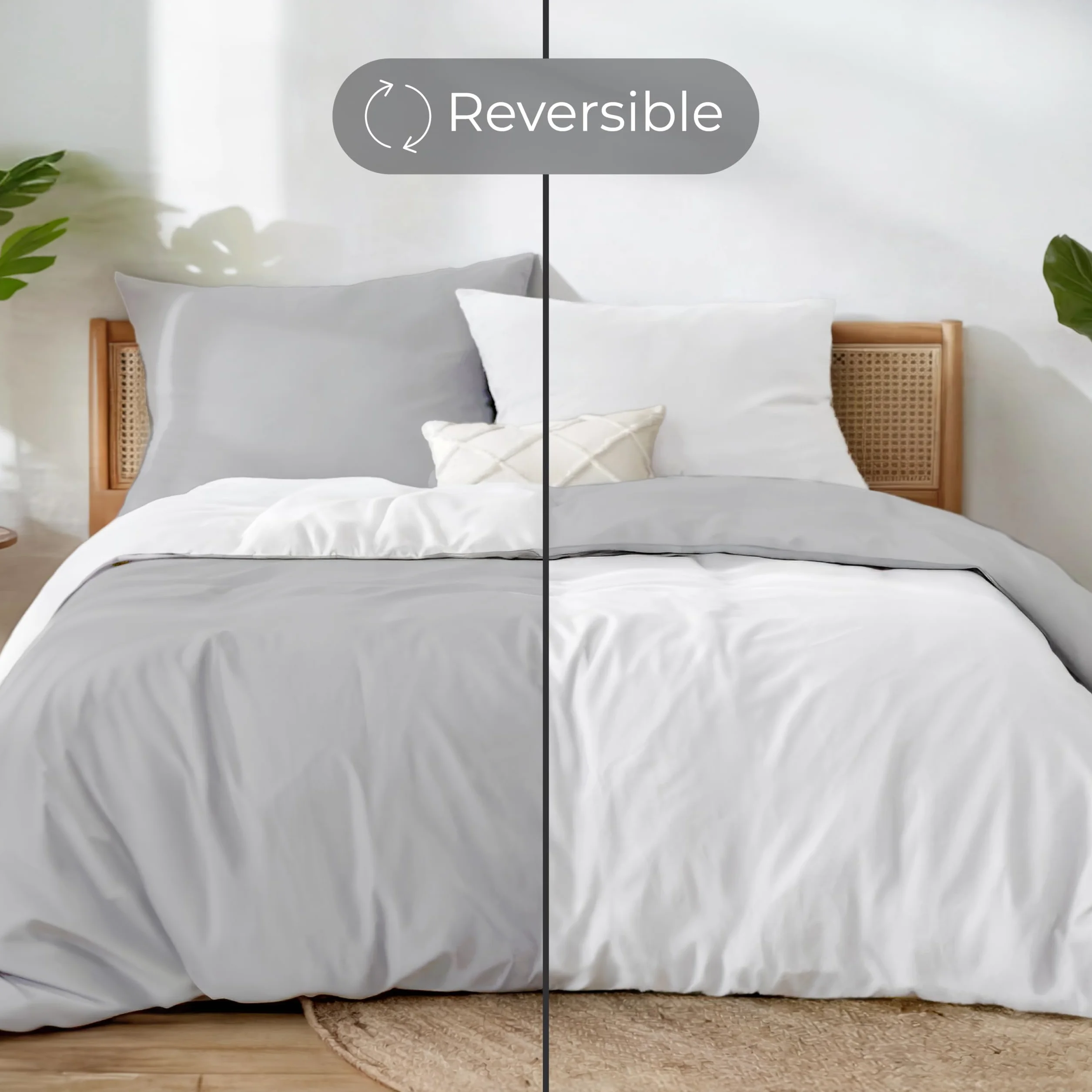 Dreamzie Bawełniana Pościel Dwustronna 200x200 Jasnoszara - 3-Częściowy Komplet Oeko-Tex