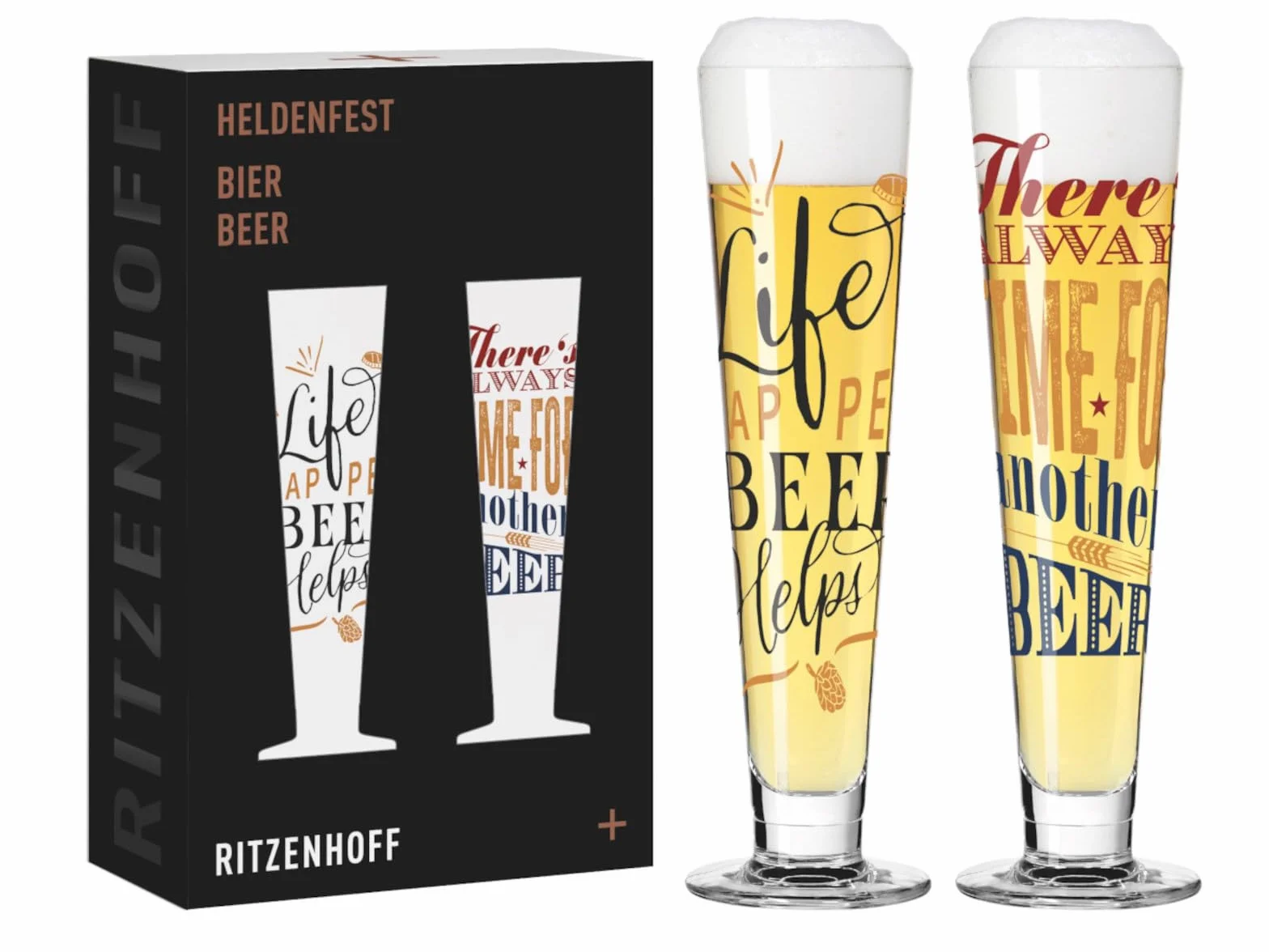 RITZENHOFF 6271002 szklanki do piwa 330 ml - zestaw 2 szt. - seria Heldenfest - z sentencją, wielokolorowy - Made in Germany