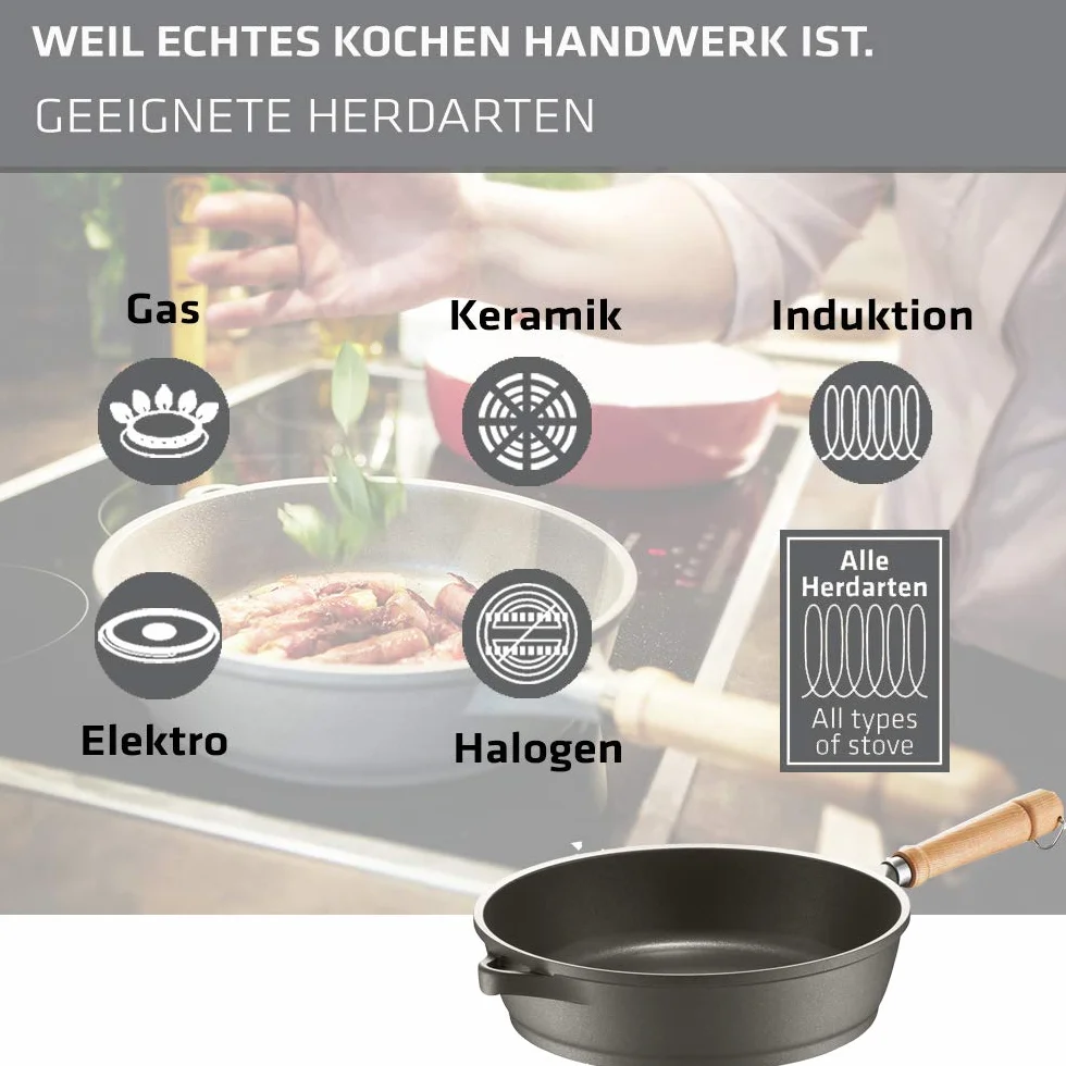 Berndes Patelnia do duszenia Bonanza 24 cm, indukcyjna, wysoka krawędź, patelnia z 3-warstwową powłoką zapobiegającą przywieraniu, wytrzymały odlew aluminiowy, powłoka zapobiegająca przywieraniu