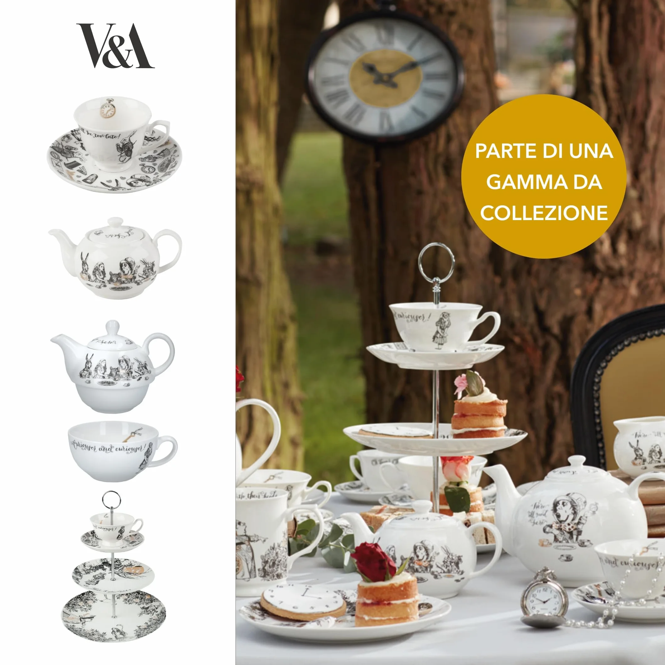 V&A Aiicja w Krainie Czarów, Zestaw Dzbanka i Filiżanki do Herbaty, dla Jednej Osoby, w Opakowaniu Prezentowym, Chińska Porcelana, Pojemność: 250 ml - Kolor Biały