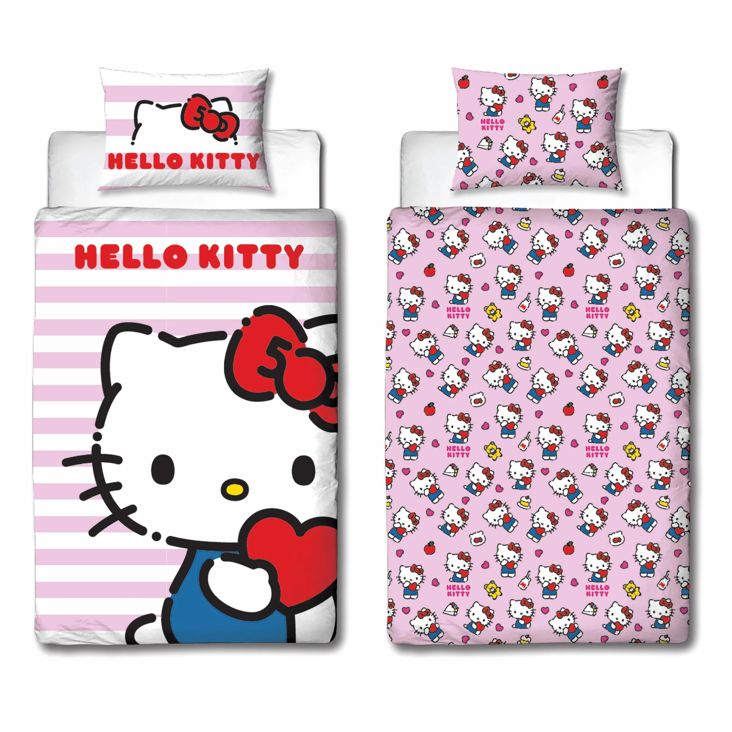 Hello Kitty oficjalnie licencjonowany zestaw poszewek na kołdrę Hello Design, dwustronna dwustronna pościel dla kota z pasującą poszewką na poduszkę, idealna do sypialni dziecięcej, bawełna