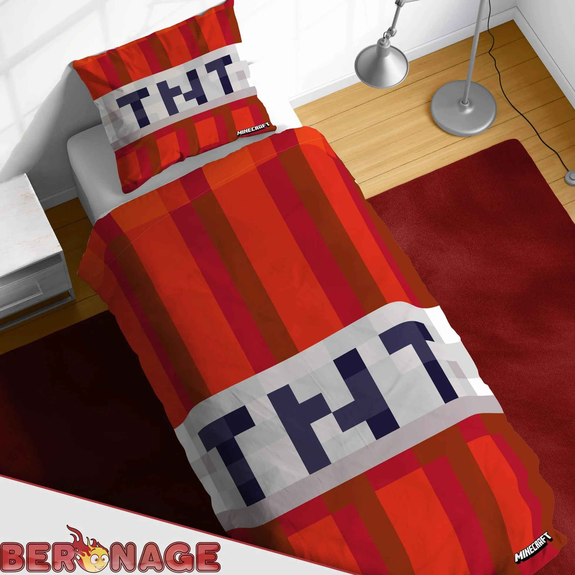BERONAGE Dwustronna pościel z linii Minecraft Creeper TNT; 135 x 200 cm + 80 x 80 cm; 100% bawełna; jakość Renforcé; linon; pościel dla dzieci; motywy Crafting, Zombie, Enderman, Enderdrache, Szkielet