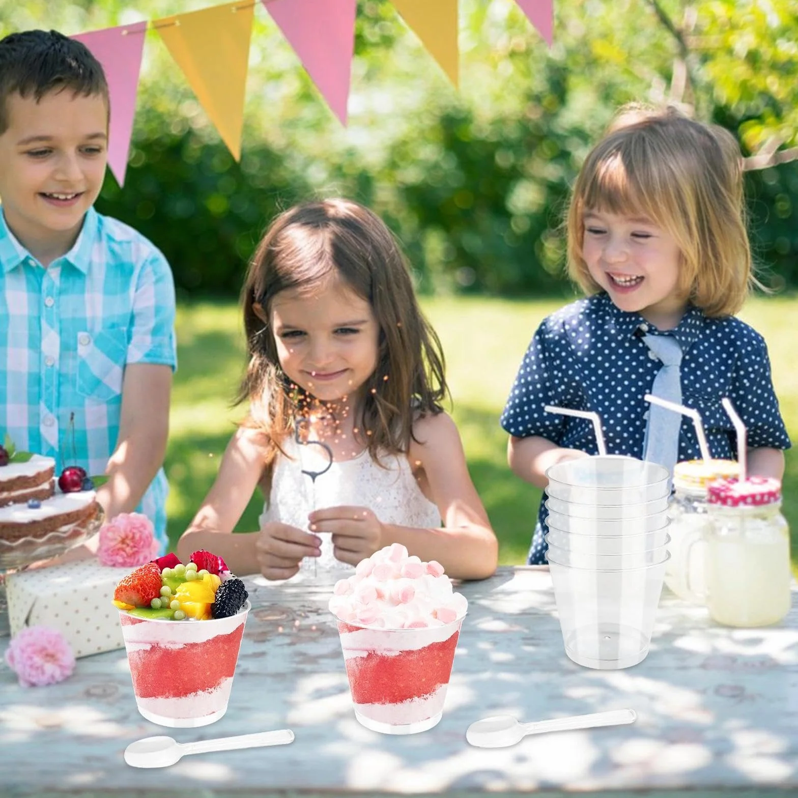 50 sztuk kubki deserowe, przezroczyste miseczki deserowe wielokrotnego użytku