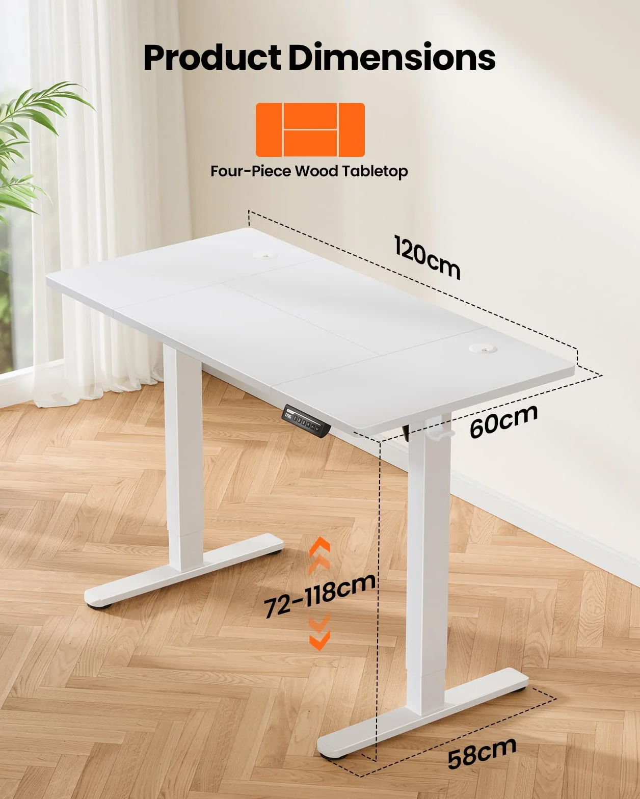 ErGear Elektryczne Biurko Stojące z Regulacją Wysokości 120 x 60 cm, Biurko Sit-Stand z 4-Przyciskowym Panelem Pamięci, Biurko do Domowego Biura z Panełem Łączeniowym