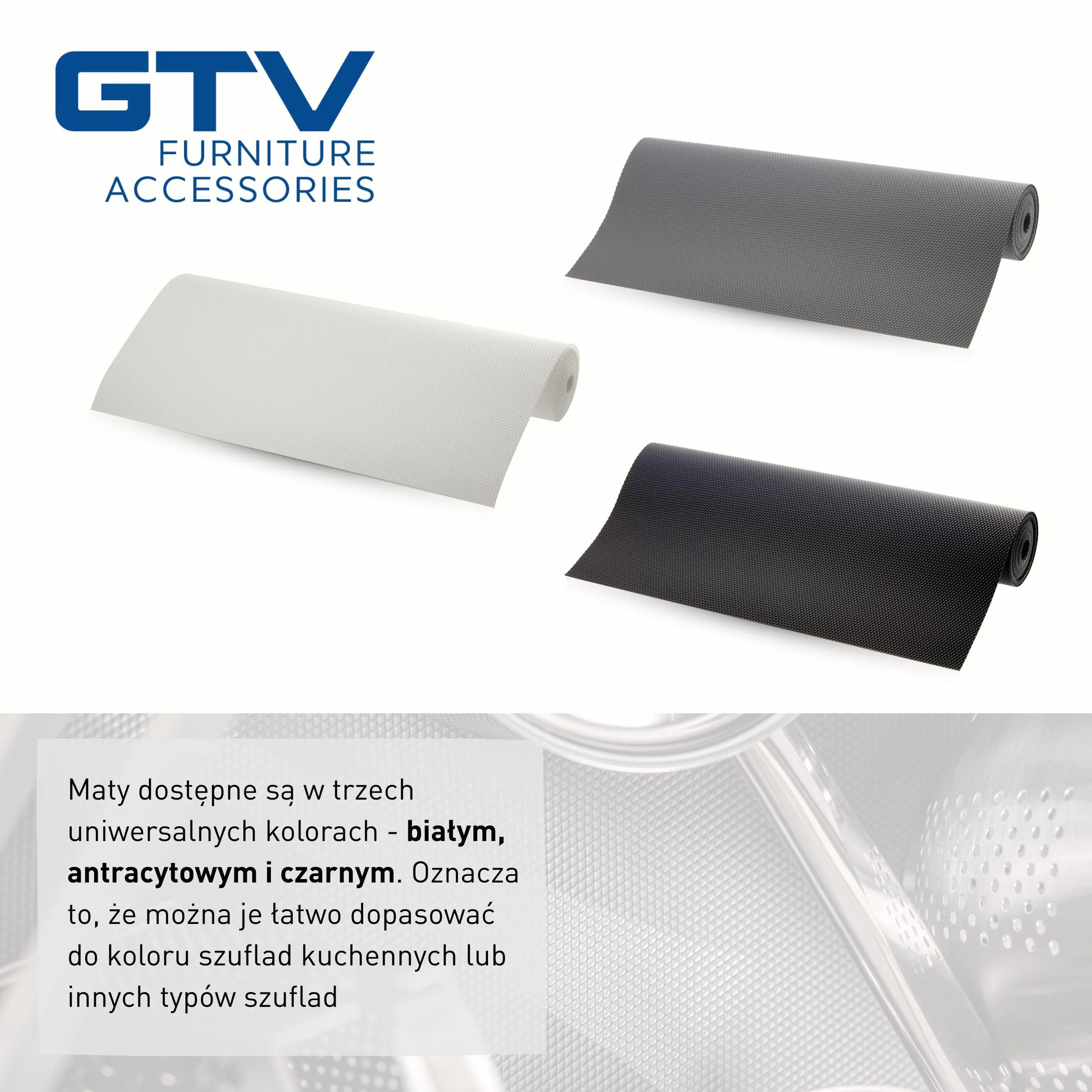 GTV - 1 rolka 48 cm x 300 cm mata antypoślizgowa do szuflad, do szafek kuchennych, mata antypoślizgowa, z tworzywa sztucznego, wkładka do szuflady, mata do lodówki, kolor antracytowy