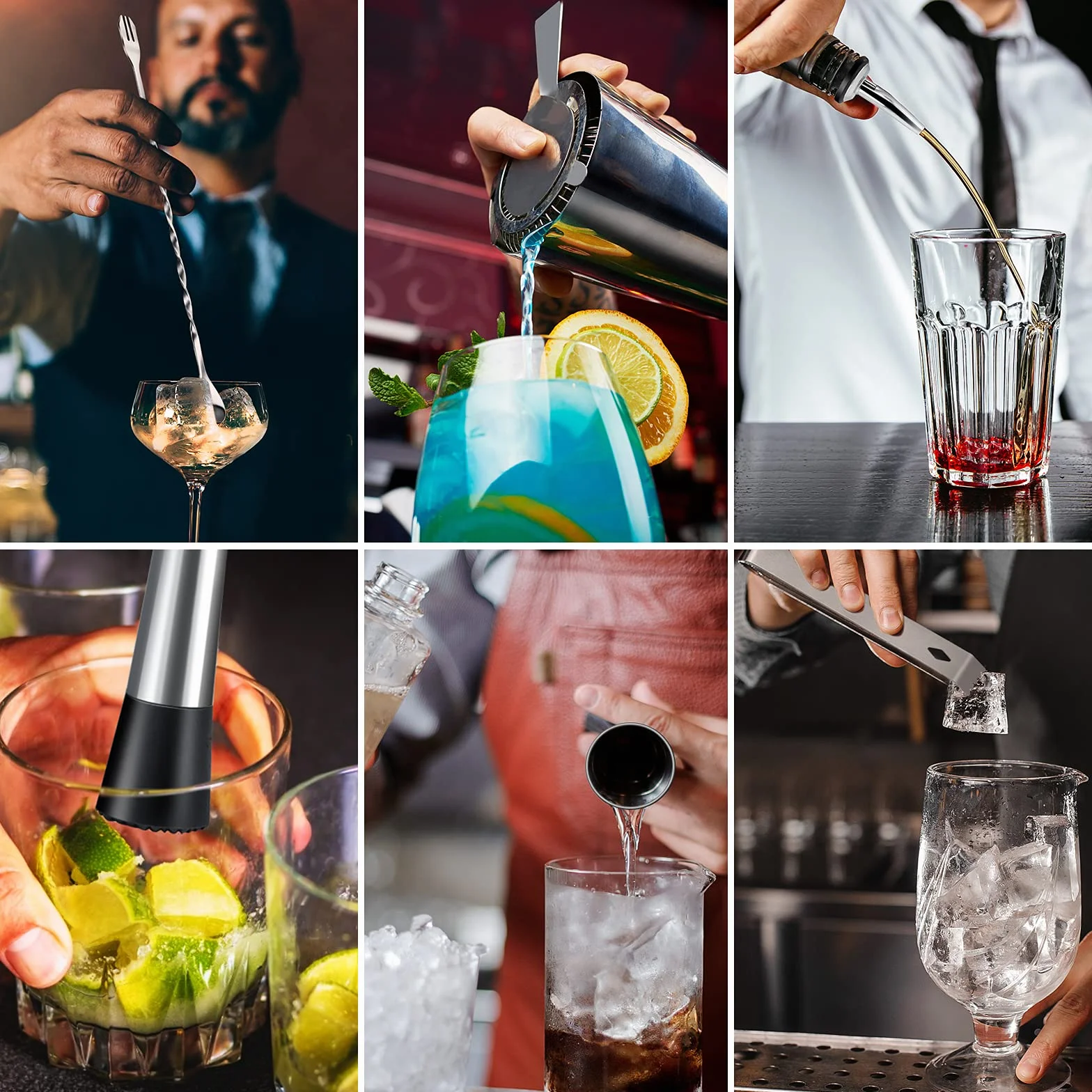 Zestaw Shakerów Koktajlowych 8 Szt. Stal Nierdzewna 750 ml Narzędzia Barmańskie