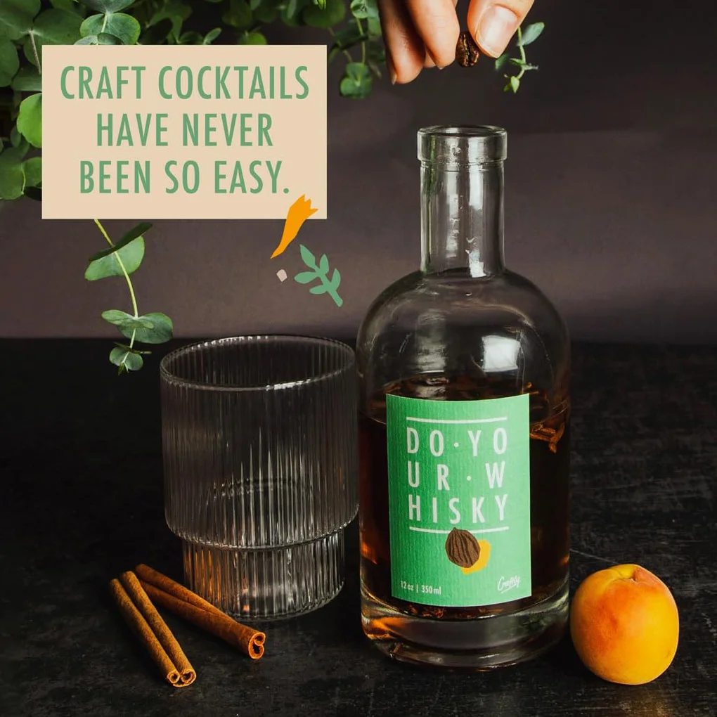 Zestaw do infuzji whiskey marki Craftly | Infuzje cytrusowe, pikantne, ziołowe do domowych koktajli | Zestaw DIY do alkoholu | Unikalny prezent na kawalerkę dla mężczyzn i kobiet dla niego i niej |