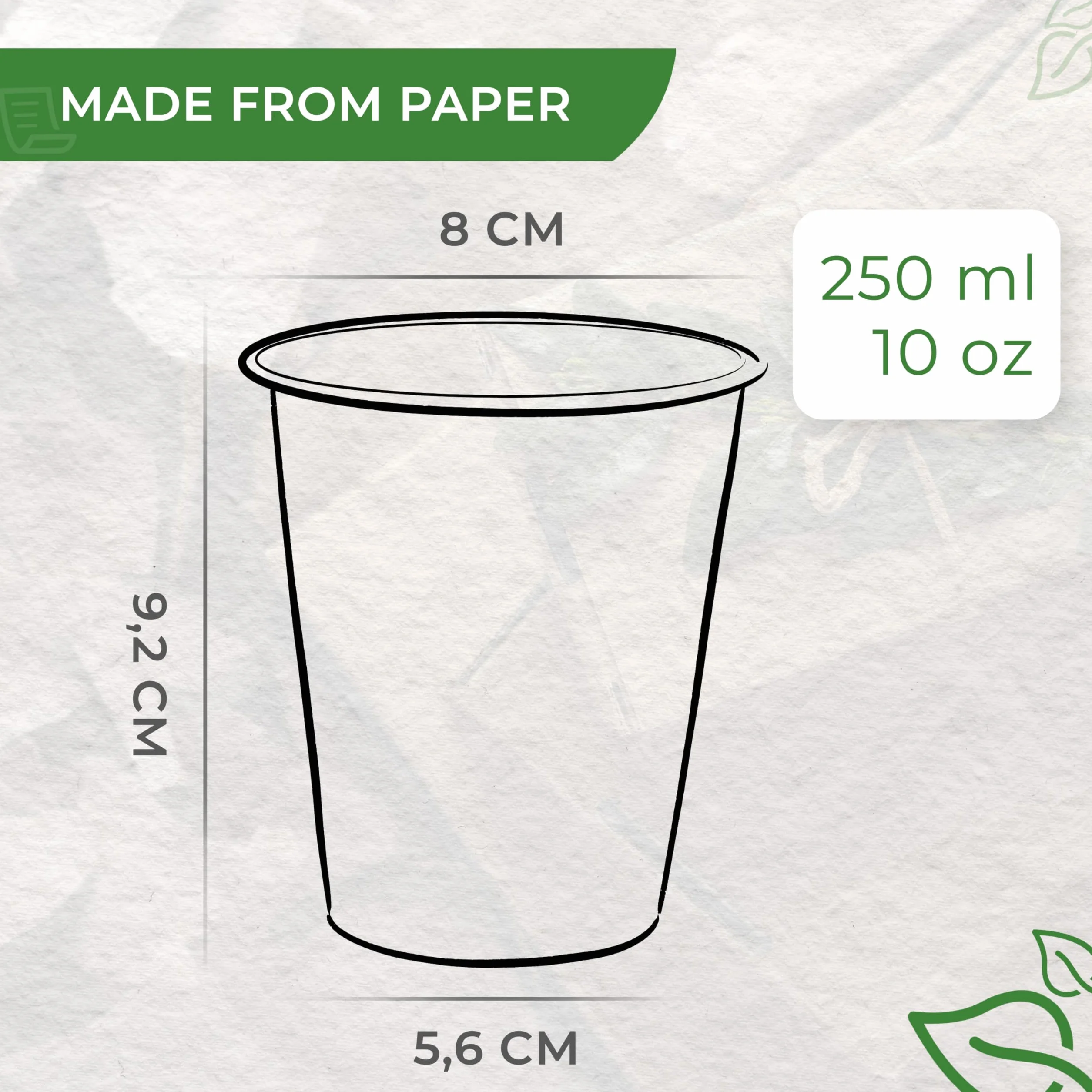Love Nature Kubki papierowe 250 ml 100 sztuk - Kubki jednorazowe - Kubek do kawy na wynos - Bez plastiku