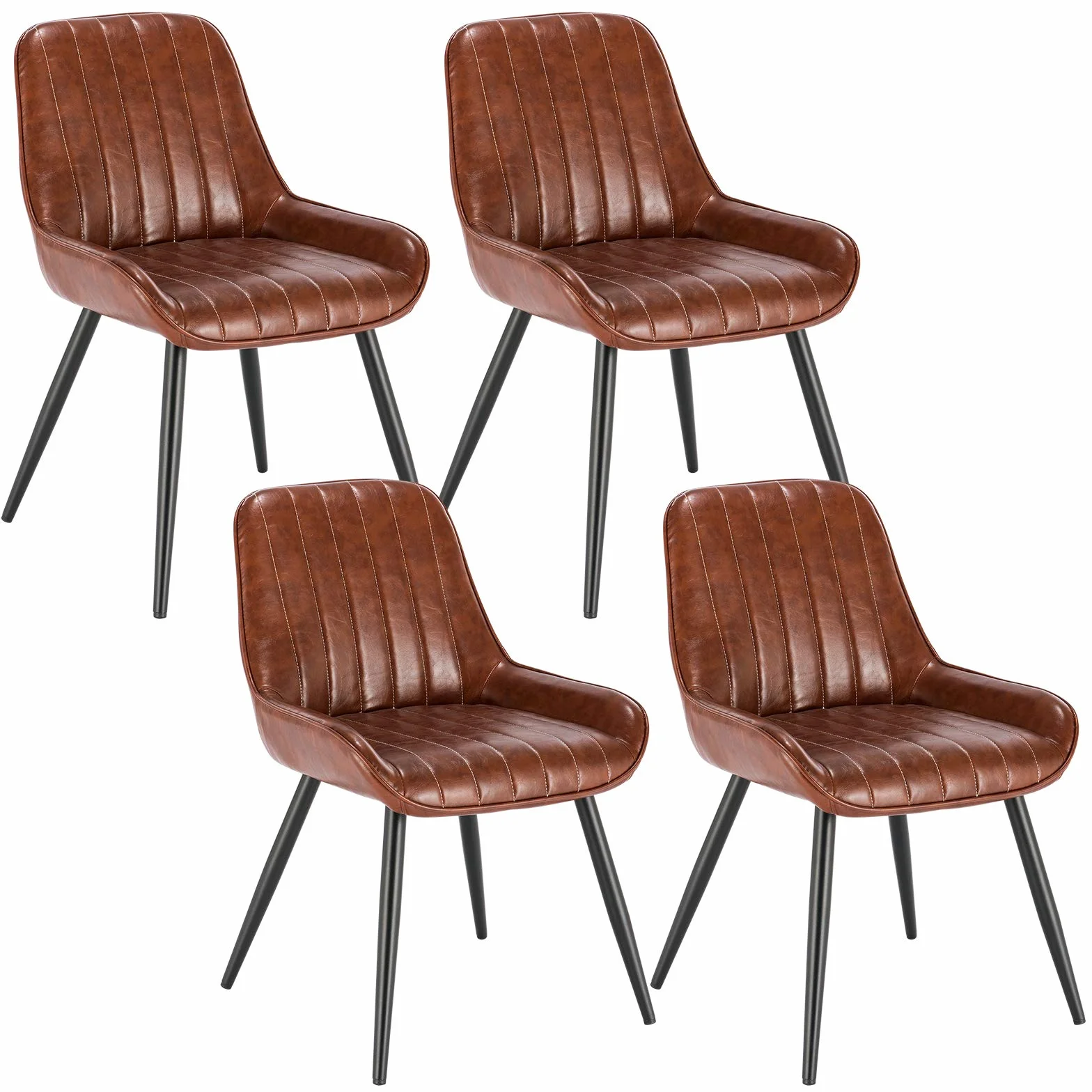 Lestarain 4 sztuki krzesła do jadalni, retro krzesło kuchenne, krzesło do salonu, siedzisko PU, krzesło retro z metalowymi nogami, krzesło dla gości, brązowy