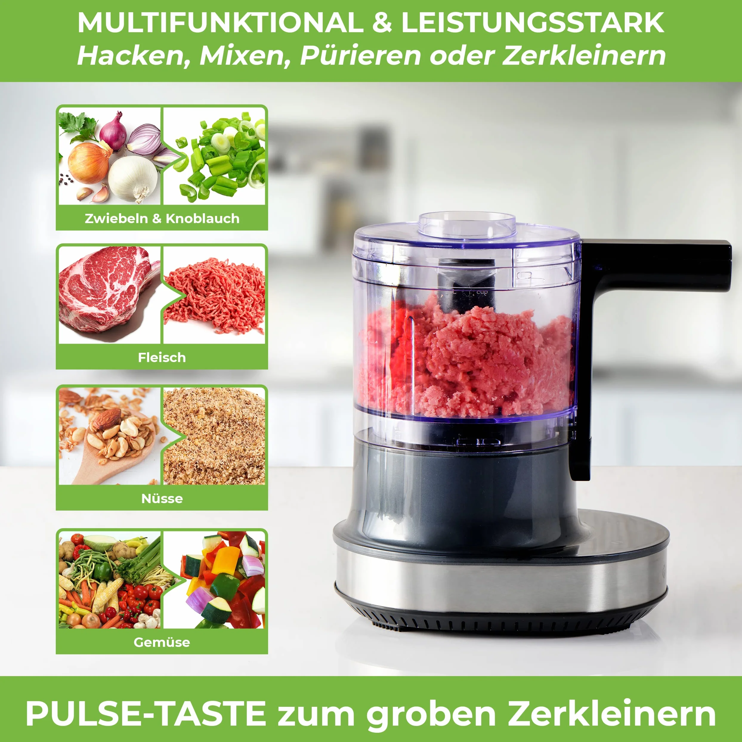 NUTRI-CHOPPER 4D rozdrabniacz kuchenny elektryczny z funkcją AUTO-BLADE, nie zawiera BPA, niemiecka marka, uniwersalny rozdrabniacz do cebuli, mięsa, orzechów pesto