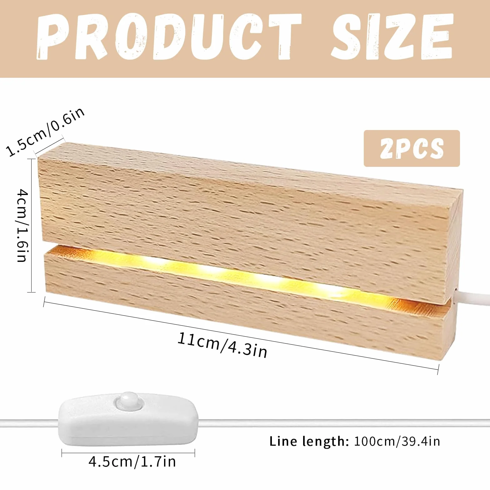 Podstawa wyświetlacza LED, 2 sztuki, drewniana podstawa LED, podstawa wyświetlacza LED, drewniana podstawa LED, podświetlana podstawa LED, prostokątna podstawka LED