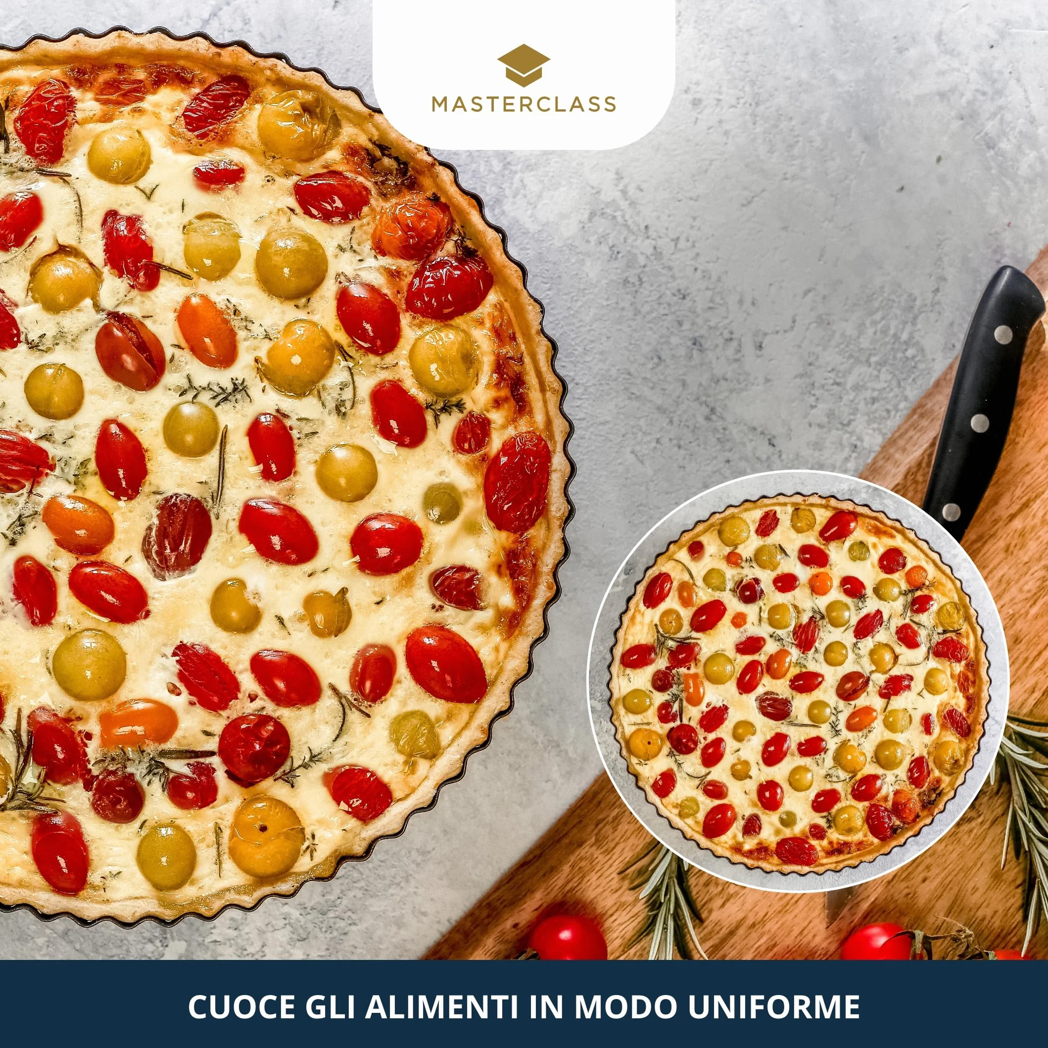 MasterClass Nieprzywierająca forma do tart i quiche z powłoką nieprzywierającą bez PTFE, PFOA i BPA, solidna stal węglowa o grubości 1 mm, karbowana stal węglowa, okrągła 23 cm (9''), z rękawem