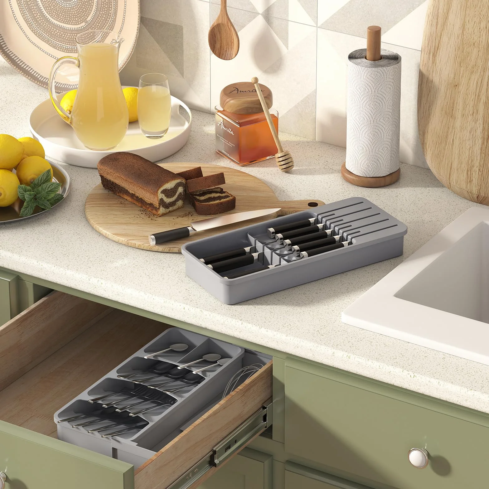 Lifewit Szuflada kompaktowa organizator organizatorów kuchennych Organizator Tray for Knives Nóż