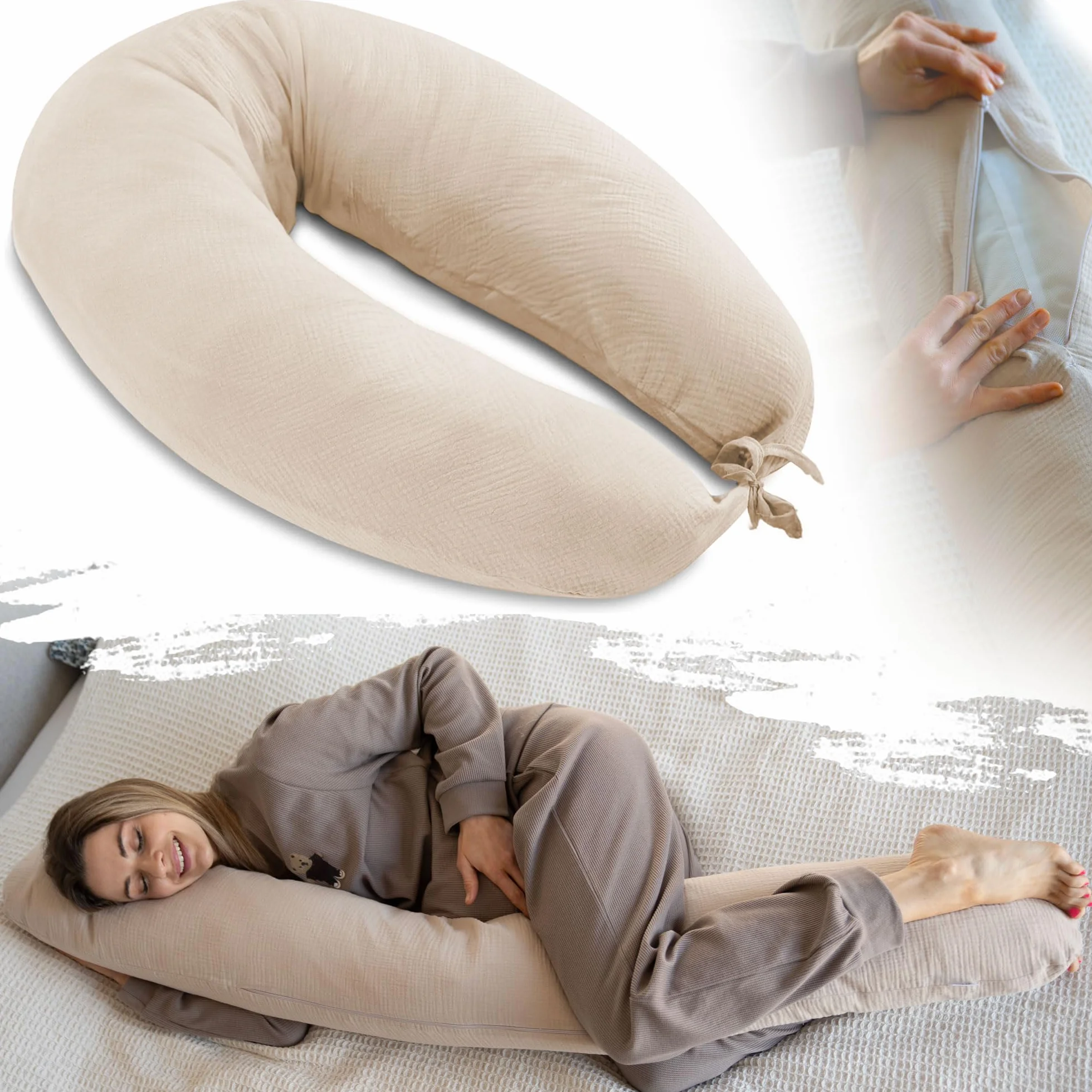 PaLulli® XL Poduszka do karmienia, 170 x 30 cm poszewka z batyny, dla kobiet w ciąży, poduszka boczna, poszewka do karmienia, 100% bawełna organiczna, poduszka komfortowa, gniazdo dla dorosłych, dla