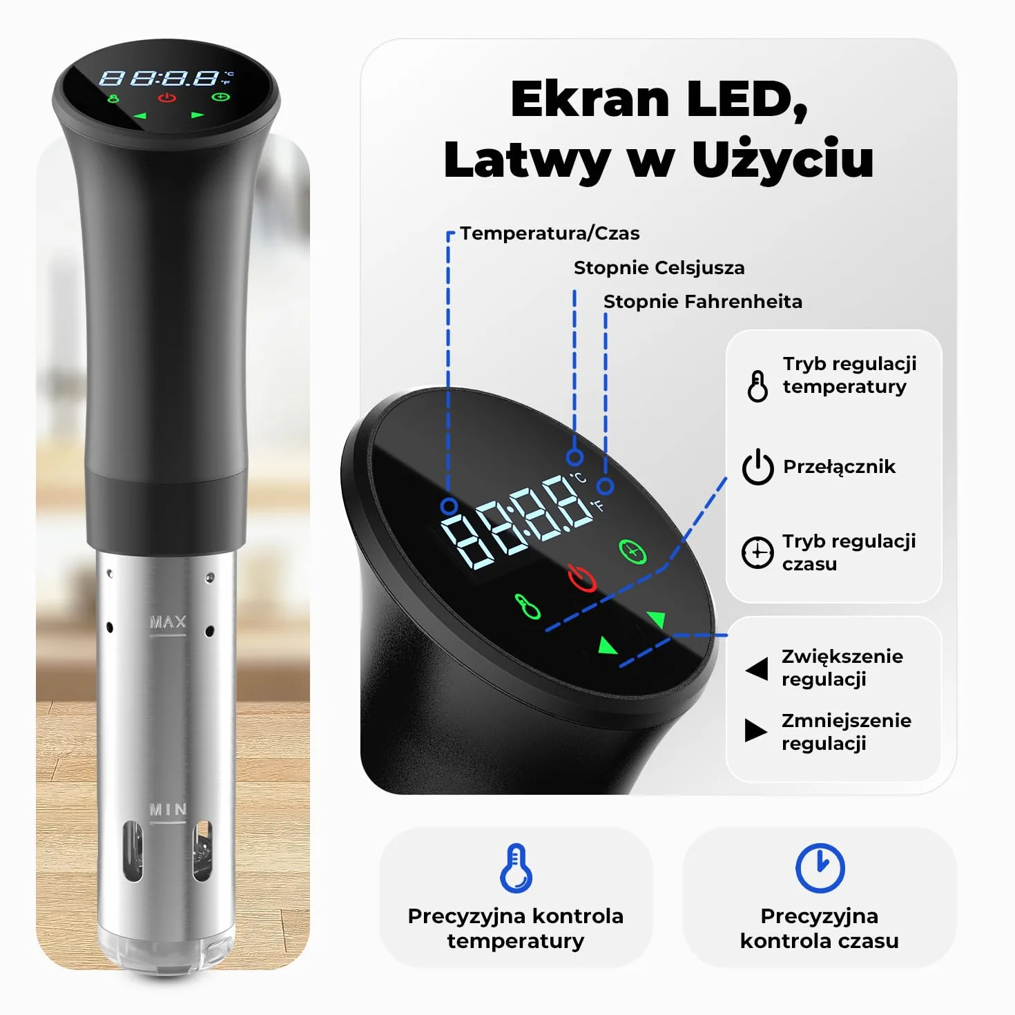 OUSFOT Sous Vide,Próżniowy Kucharz Termoregulacją Dokładną 0,1°C, Cyrkulacją Wody 3D, przepisami, idealny Zdrowej, Niskotłuszczowej Diety, Czarny