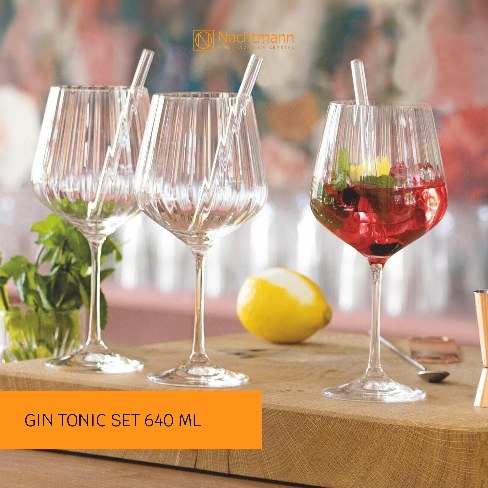 Spiegelau & Nachtmann 9-częściowy zestaw do ginu i toniku, 4 x szklanki 637 ml, szklane słomki, szczotka do czyszczenia
