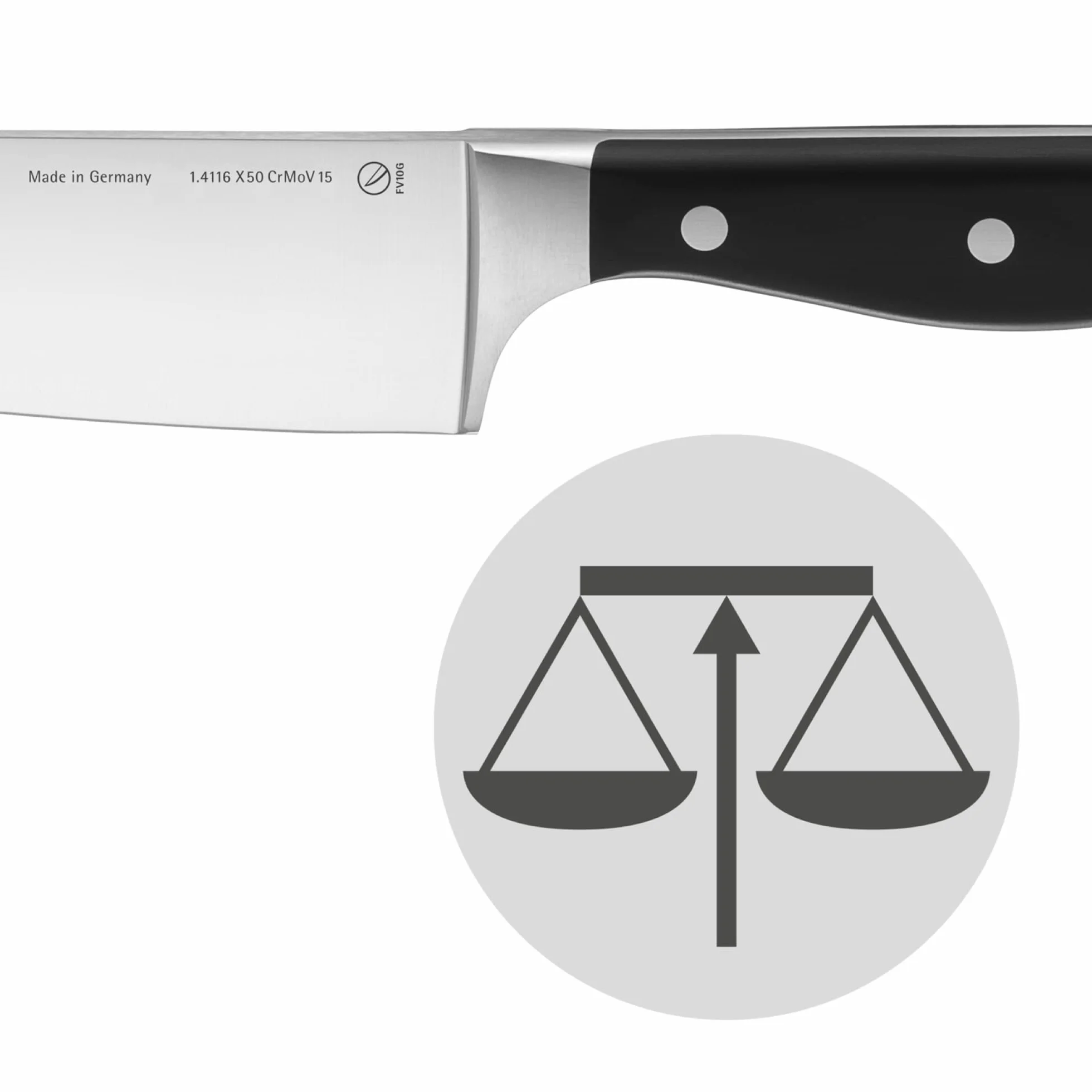 WMF nóż do steków Spitzenklasse Plus długość 22 cm długość ostrza 12 cm ząbkowane krawędzie wydajność cięcia wyprodukowano w Niemczech kuty specjalne ostrze stal bezszwowo nitowany plastikowy uchwyt
