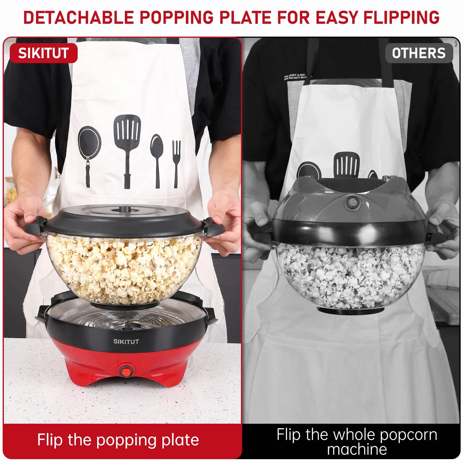 Maszyna do robienia popcornu, domowa maszyna do popcornu z powłoką zapobiegającą przywieraniu i zdejmowaną powierzchnią grzewczą, 5 l, z uchwytami Cool-Touch, dwa kubki pomiarowe, tworzywo