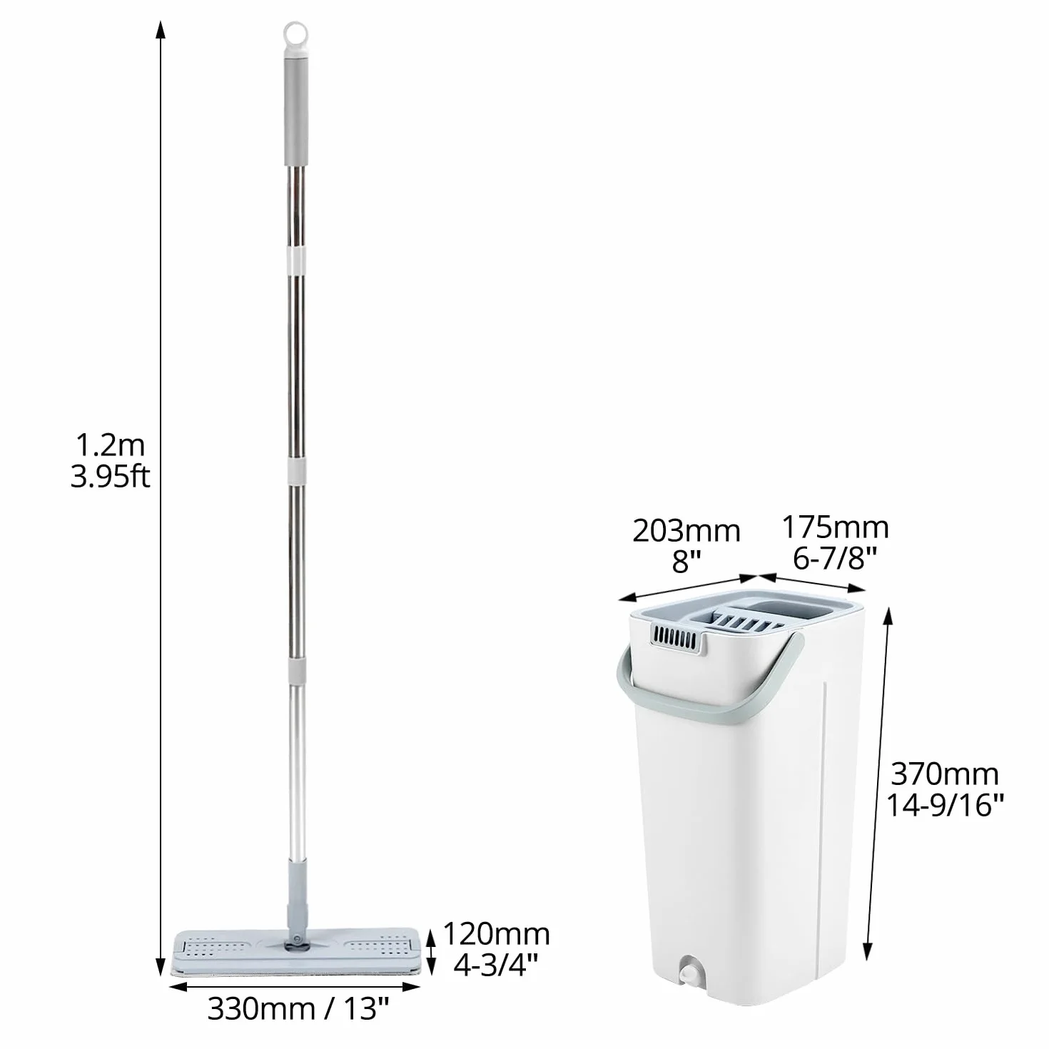 QWORK® Zestaw mopa i wiadra, wielofunkcyjny system czyszczący dwukomorowy, z 10 podkładkami z mikrofibry i uchwytem o długości 120 cm