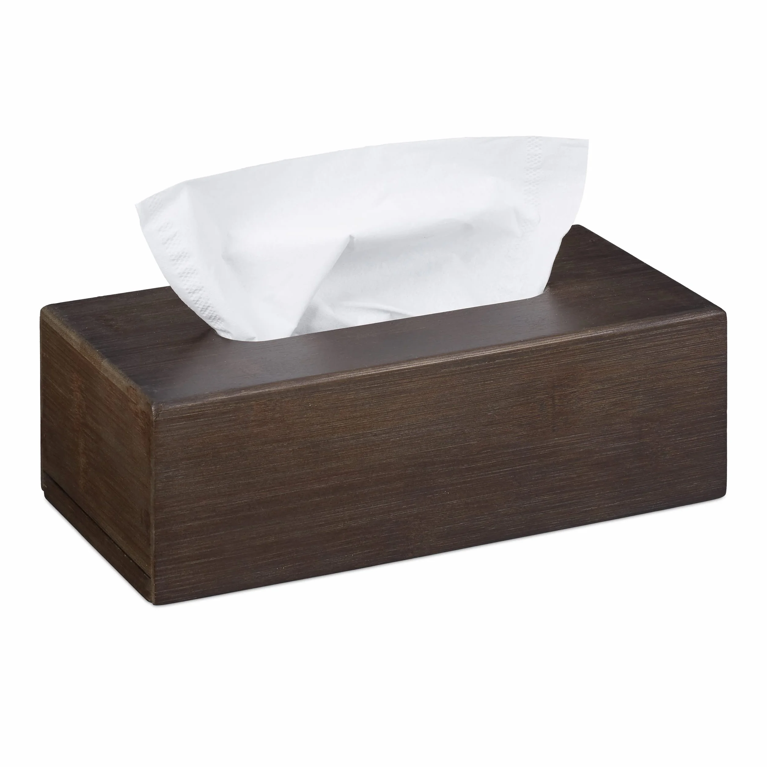 Relaxdays Pudełko na chusteczki bambusowe, pudełko na chusteczki higieniczne z przesuwanym dnem, pudełko na chusteczki higieniczne, (wys. x szer. x gł.): 8,5 x 24 x 13 cm, ciemnobrązowe