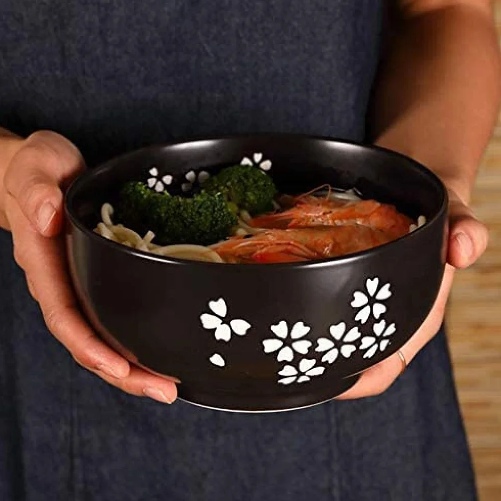 1000 ml ceramiczna miska na makaron z łyżeczką, miska z podkładką z pokrywką, miska na błyskawiczny makaron, miska na zupę koreańską, miska na ryż, zestaw sztućców