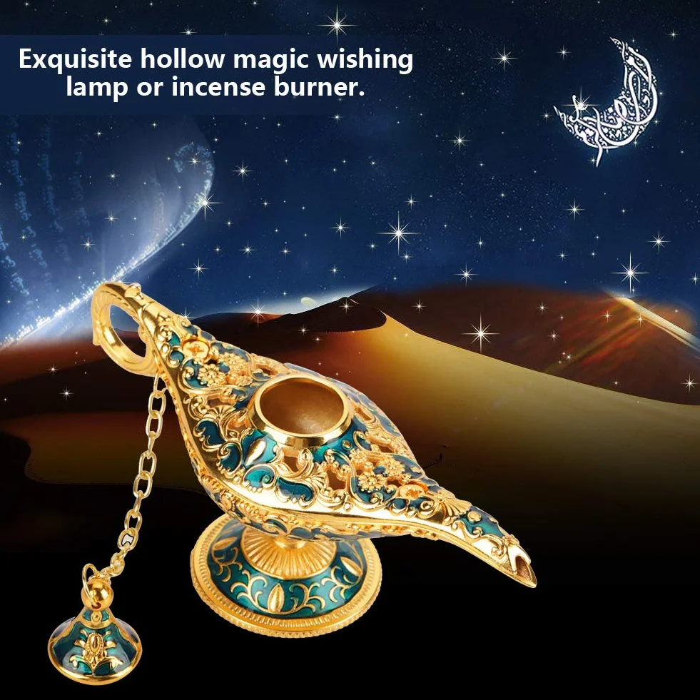 Aladdin lampa, Aladdin orientalna dekoracja, Aladdin Magic Genie metalowa rzeźbiona wydrążona legendarna lampa, puste światło Aladdin Magic Genie, Wishing Pot