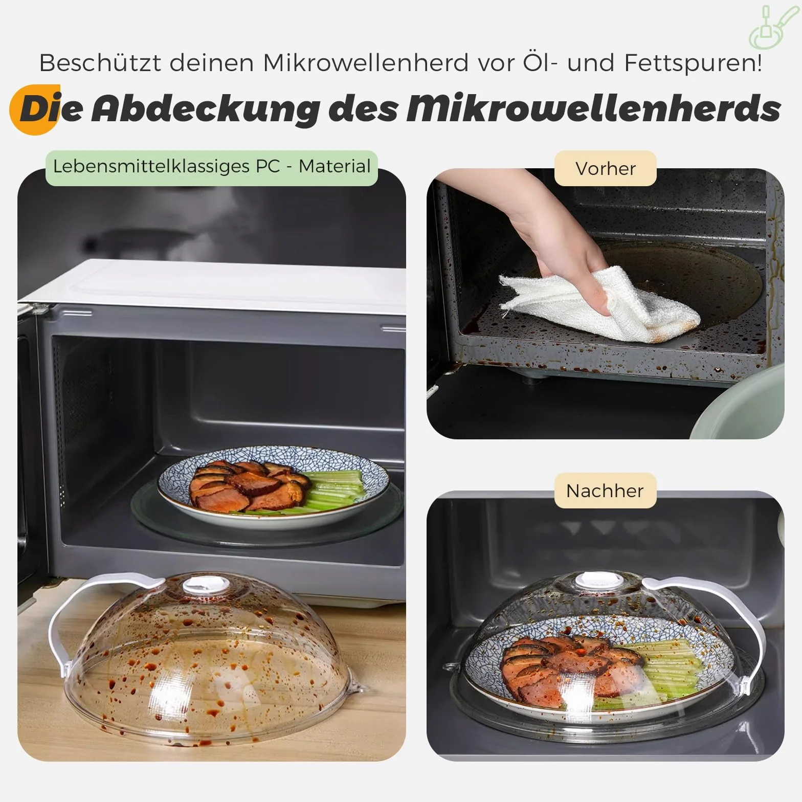 Pokrywa do kuchenki mikrofalowej, bez BPA, z uchwytem, odporna na wysokie temperatury do 200°C, ochrona przed pryskaniem, do kuchenki mikrofalowej, łatwe czyszczenie