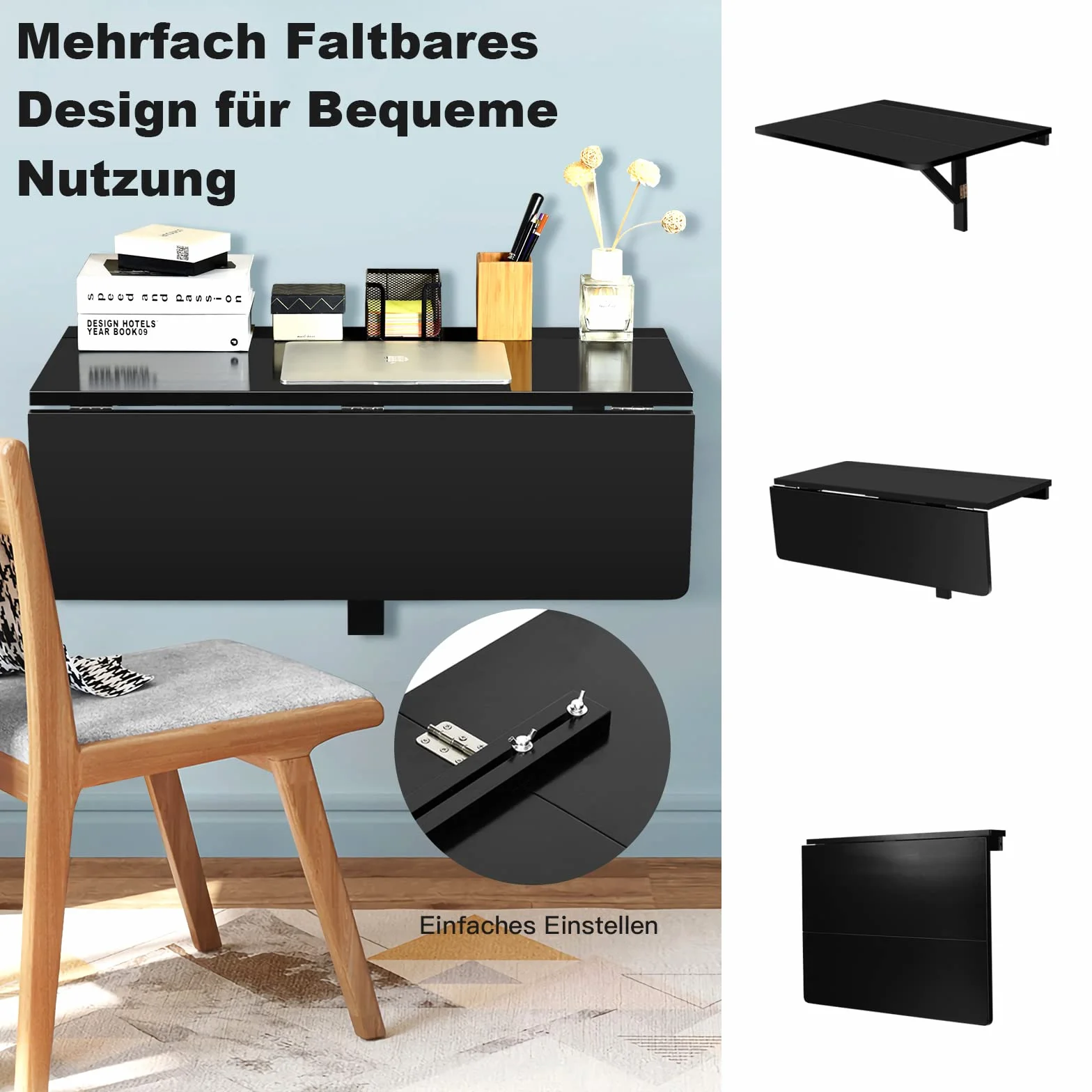 COSTWAY Składany Stół Ścienny 80 cm x 60 cm, Z Nóg Z Drewna Sosnowego, Oszczędzający Miejsce Do Kuchni, Sypialni, Jadalni, Gabinetu
