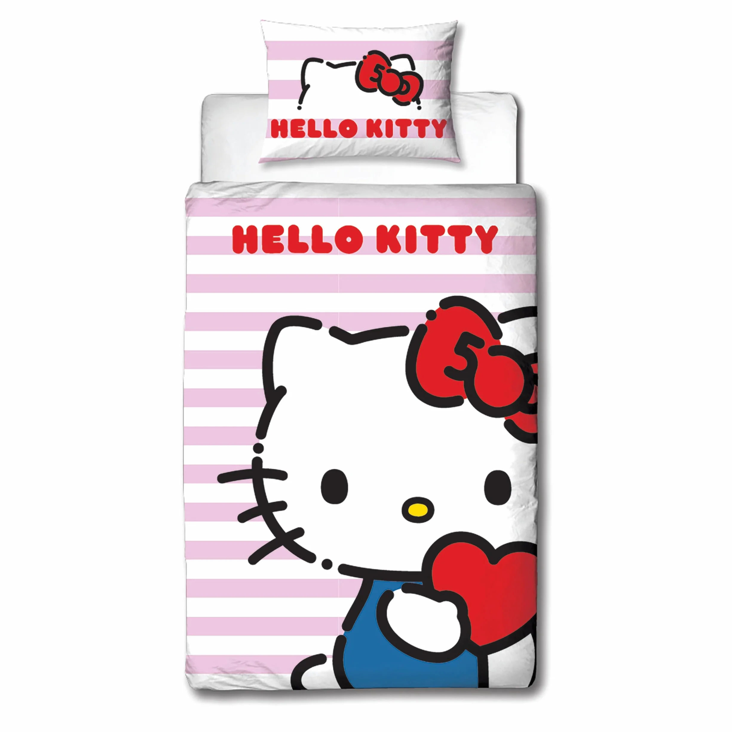 Hello Kitty oficjalnie licencjonowany zestaw poszewek na kołdrę Hello Design, dwustronna dwustronna pościel dla kota z pasującą poszewką na poduszkę, idealna do sypialni dziecięcej, bawełna